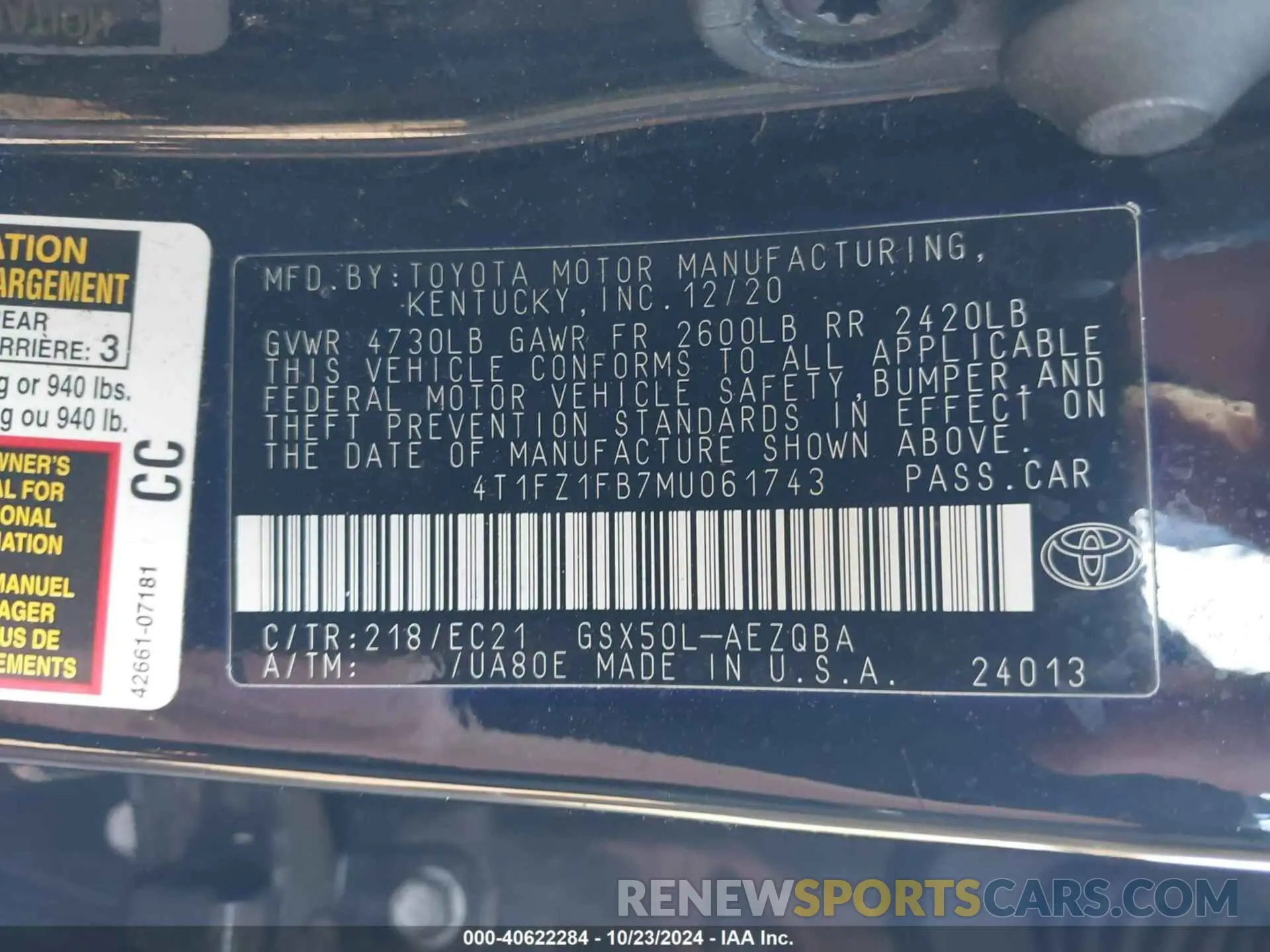 9 Photograph of a damaged car 4T1FZ1FB7MU061743 TOYOTA AVALON 2021