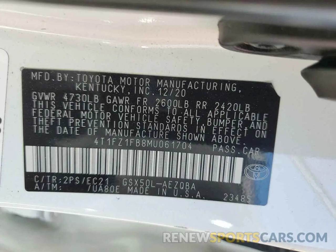 12 Photograph of a damaged car 4T1FZ1FB8MU061704 TOYOTA AVALON 2021