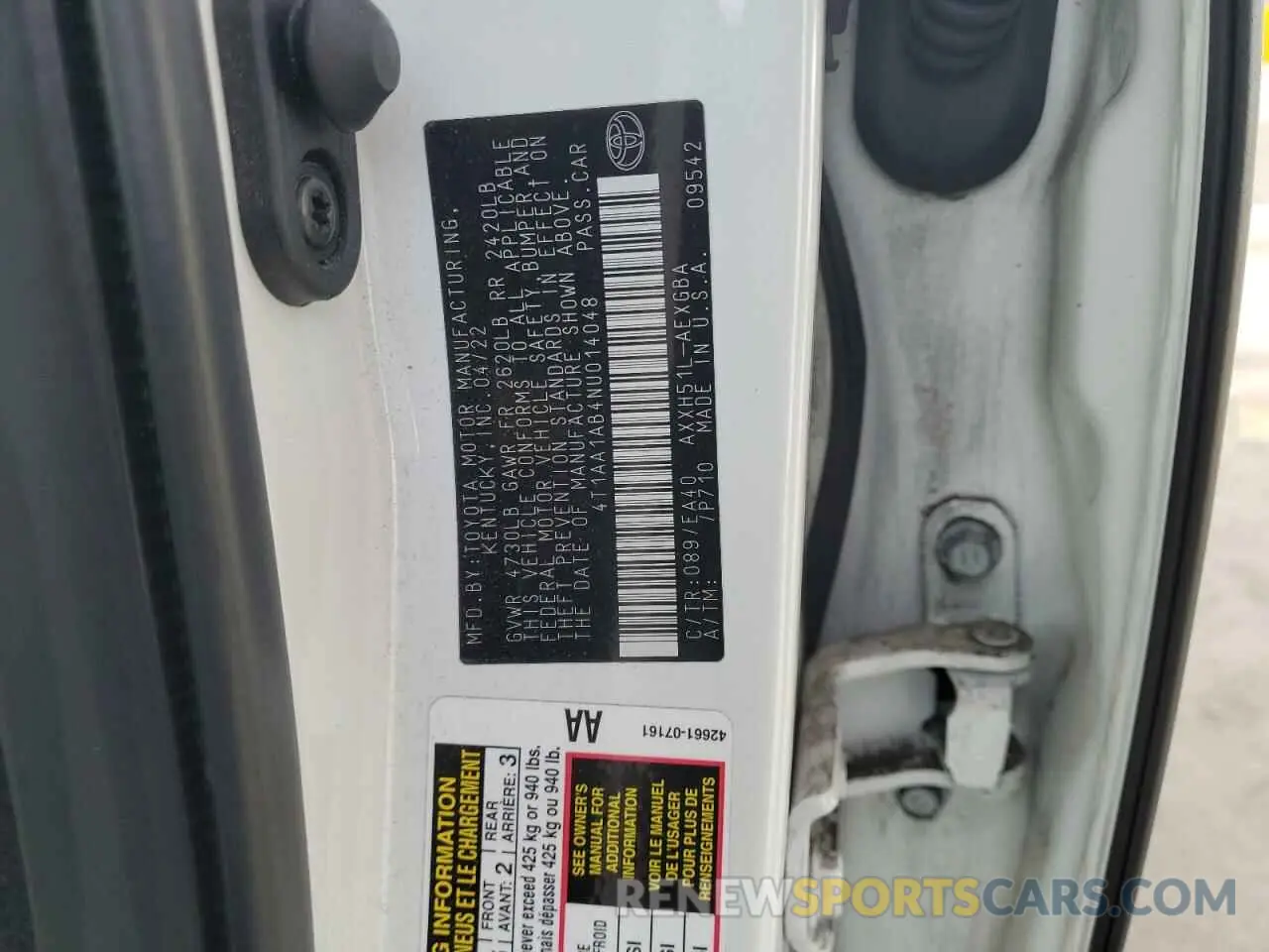 12 Photograph of a damaged car 4T1AA1AB4NU014048 TOYOTA AVALON 2022