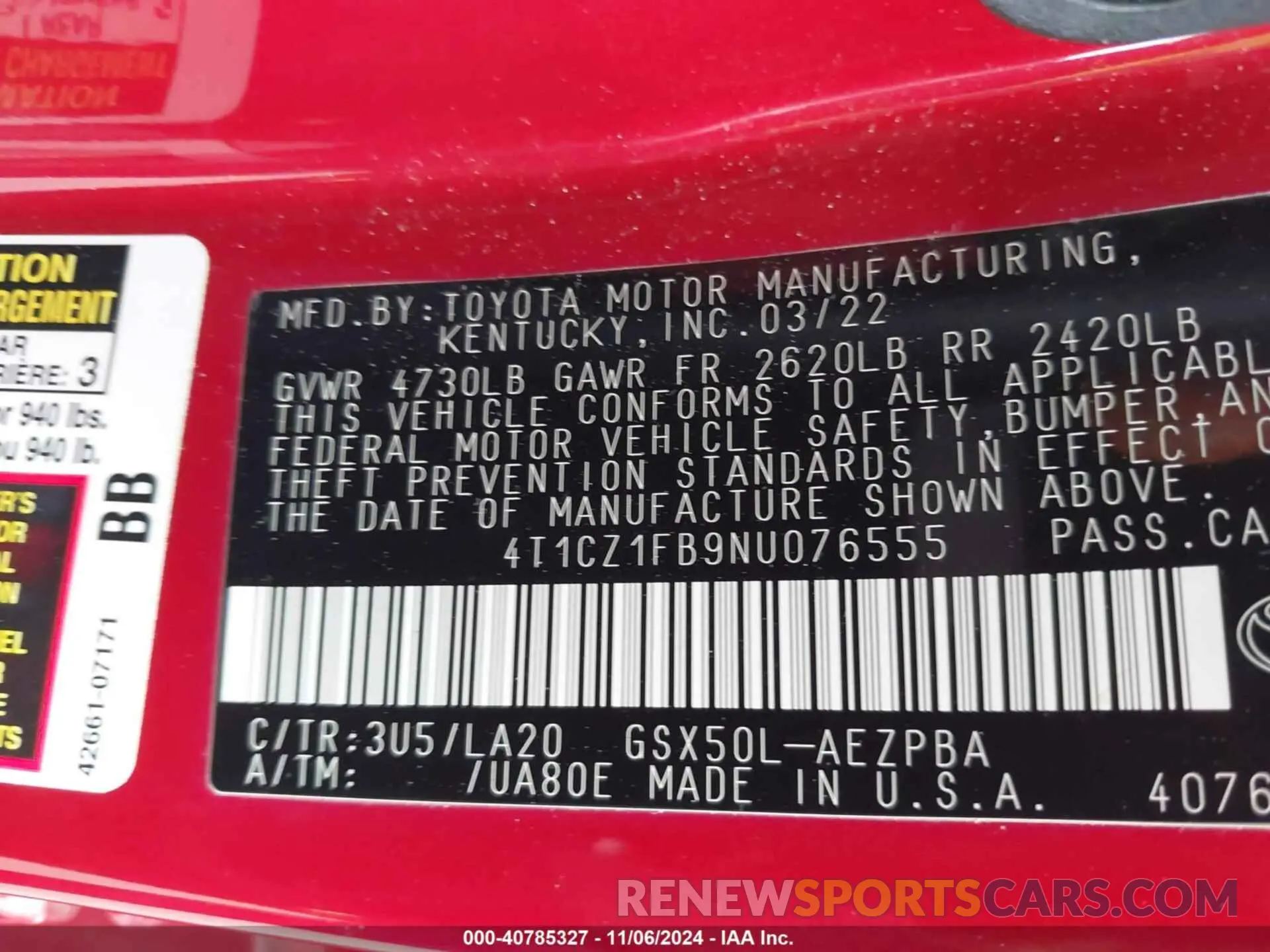 9 Photograph of a damaged car 4T1CZ1FB9NU076555 TOYOTA AVALON 2022
