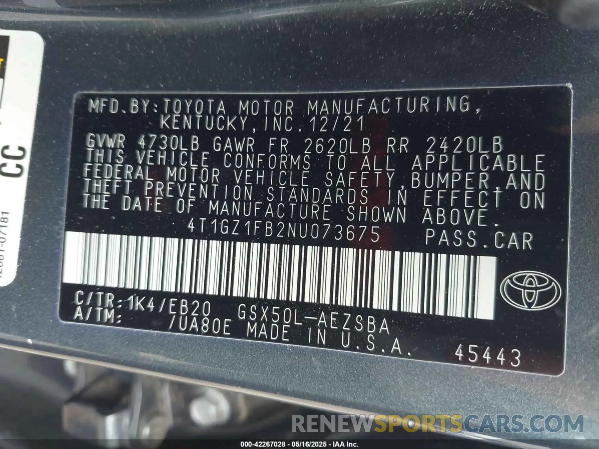 9 Photograph of a damaged car 4T1GZ1FB2NU073675 TOYOTA AVALON 2022
