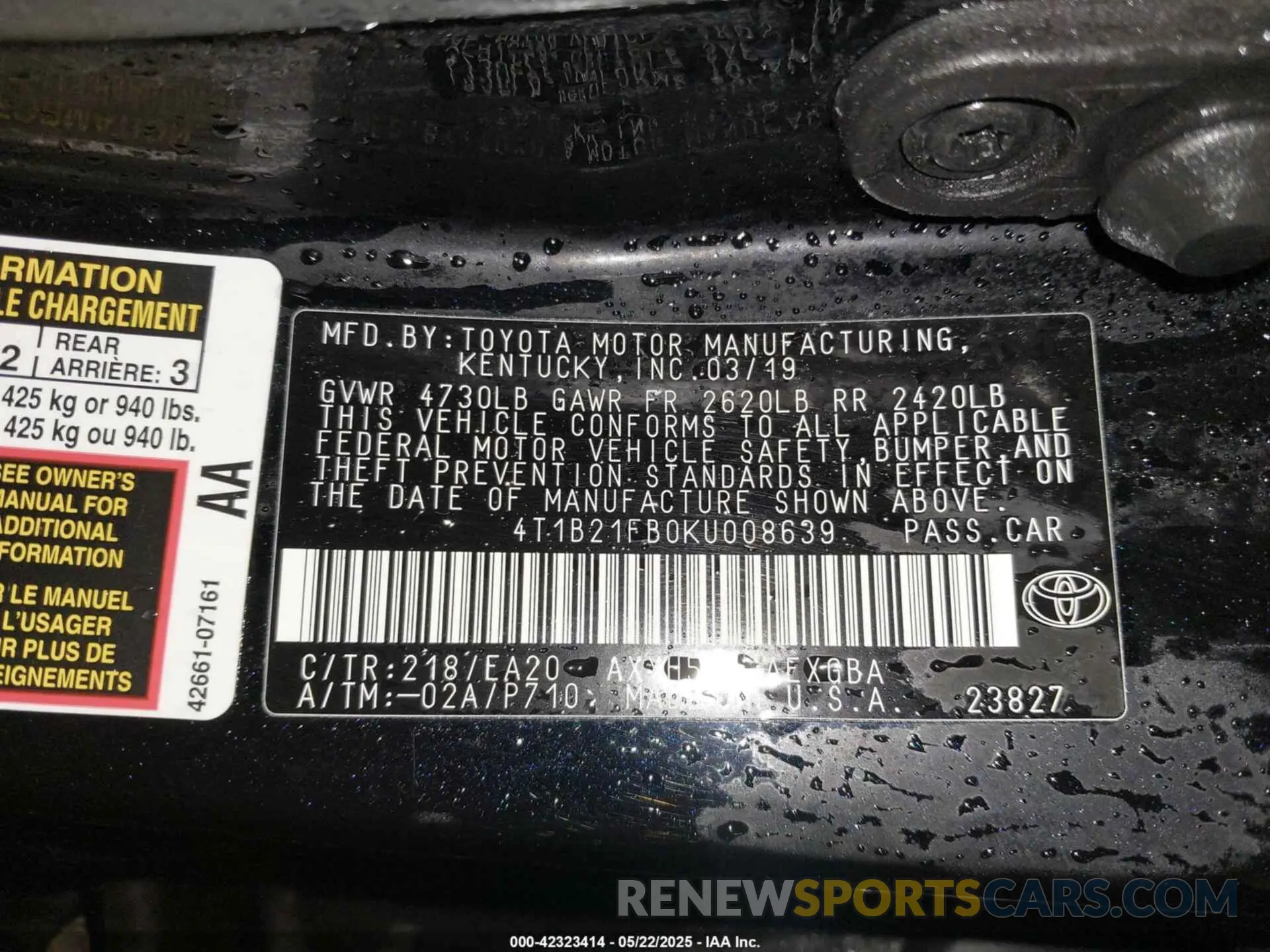 9 Photograph of a damaged car 4T1B21FB0KU008639 TOYOTA AVALON HYBRID 2019