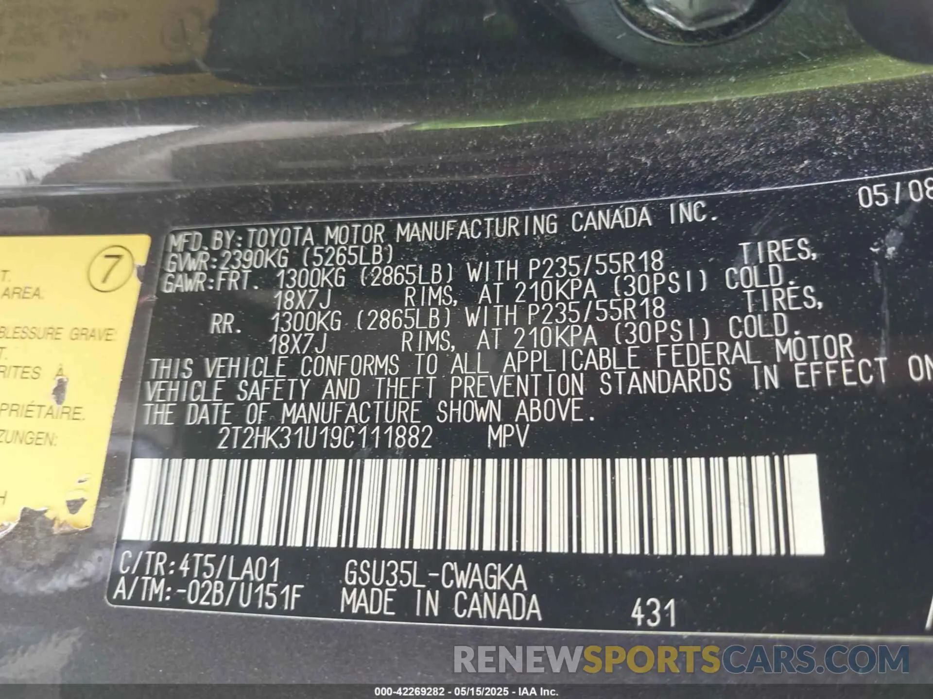 9 Photograph of a damaged car 4T1B21FB4KU003380 TOYOTA AVALON HYBRID 2019