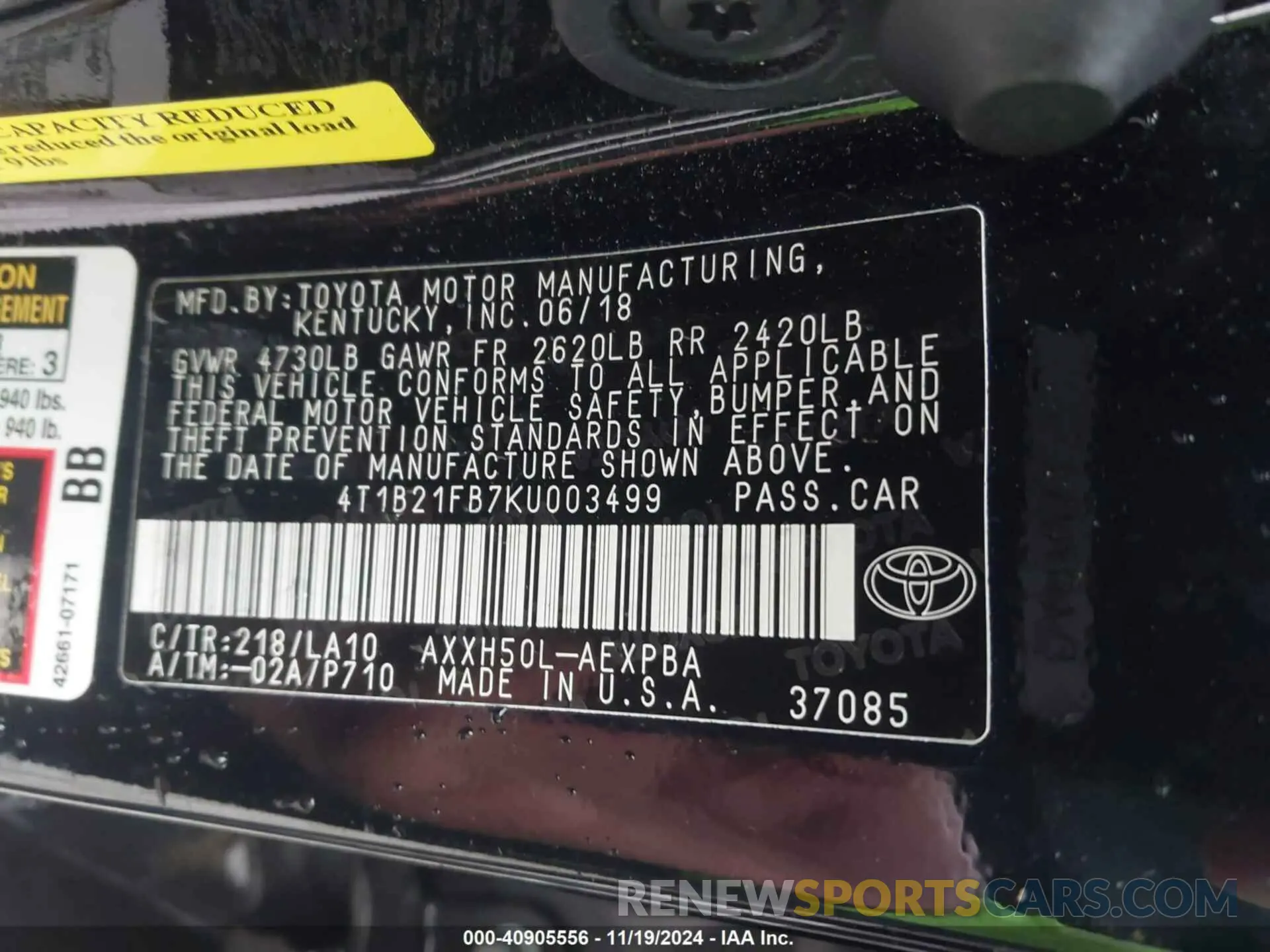 9 Photograph of a damaged car 4T1B21FB7KU003499 TOYOTA AVALON HYBRID 2019