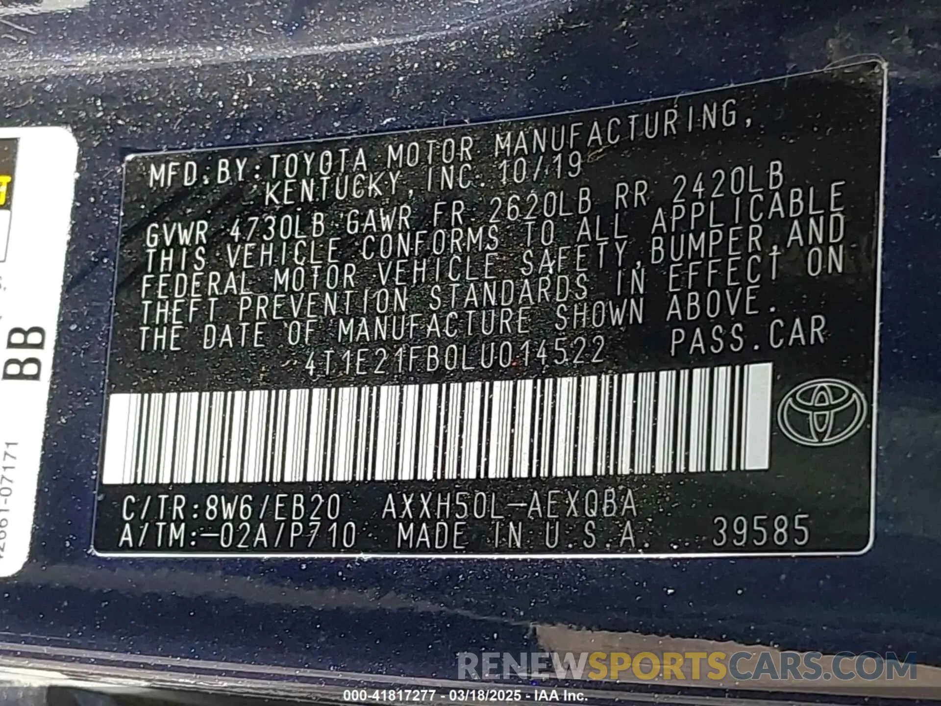 9 Photograph of a damaged car 4T1E21FB0LU014522 TOYOTA AVALON HYBRID 2020