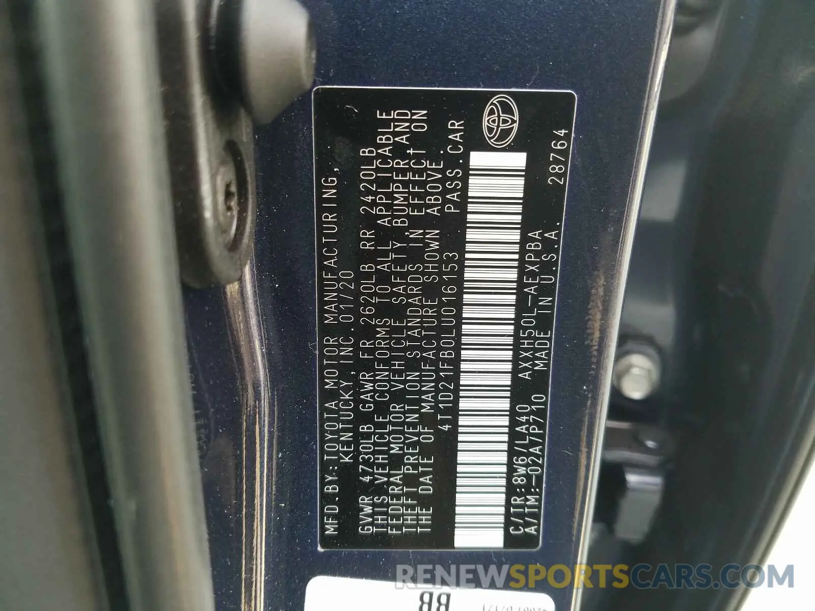 10 Photograph of a damaged car 4T1D21FB0LU016153 TOYOTA AVALON LIM 2020
