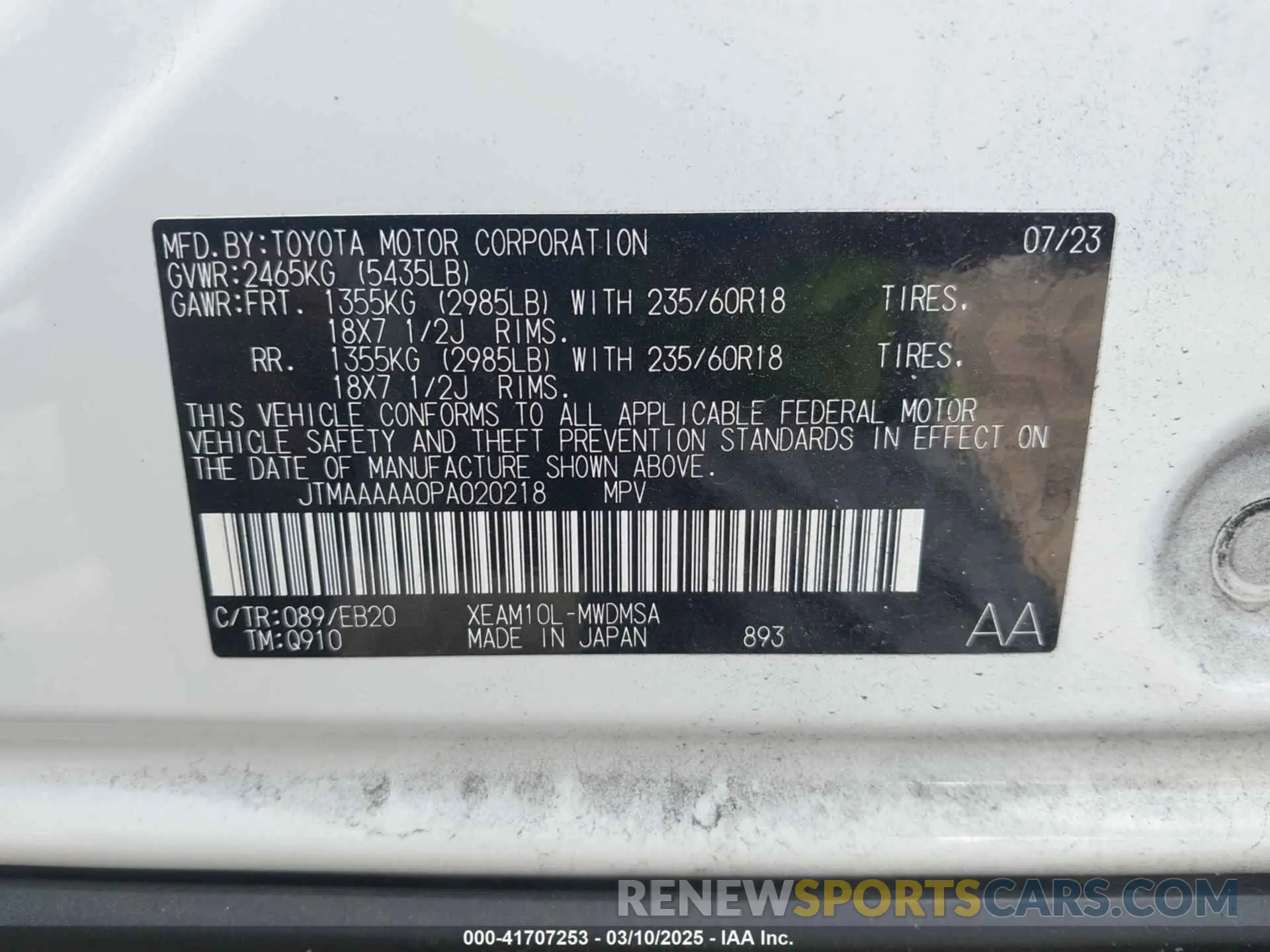 9 Photograph of a damaged car JTMAAAAA0PA020218 TOYOTA BZ4X 2023
