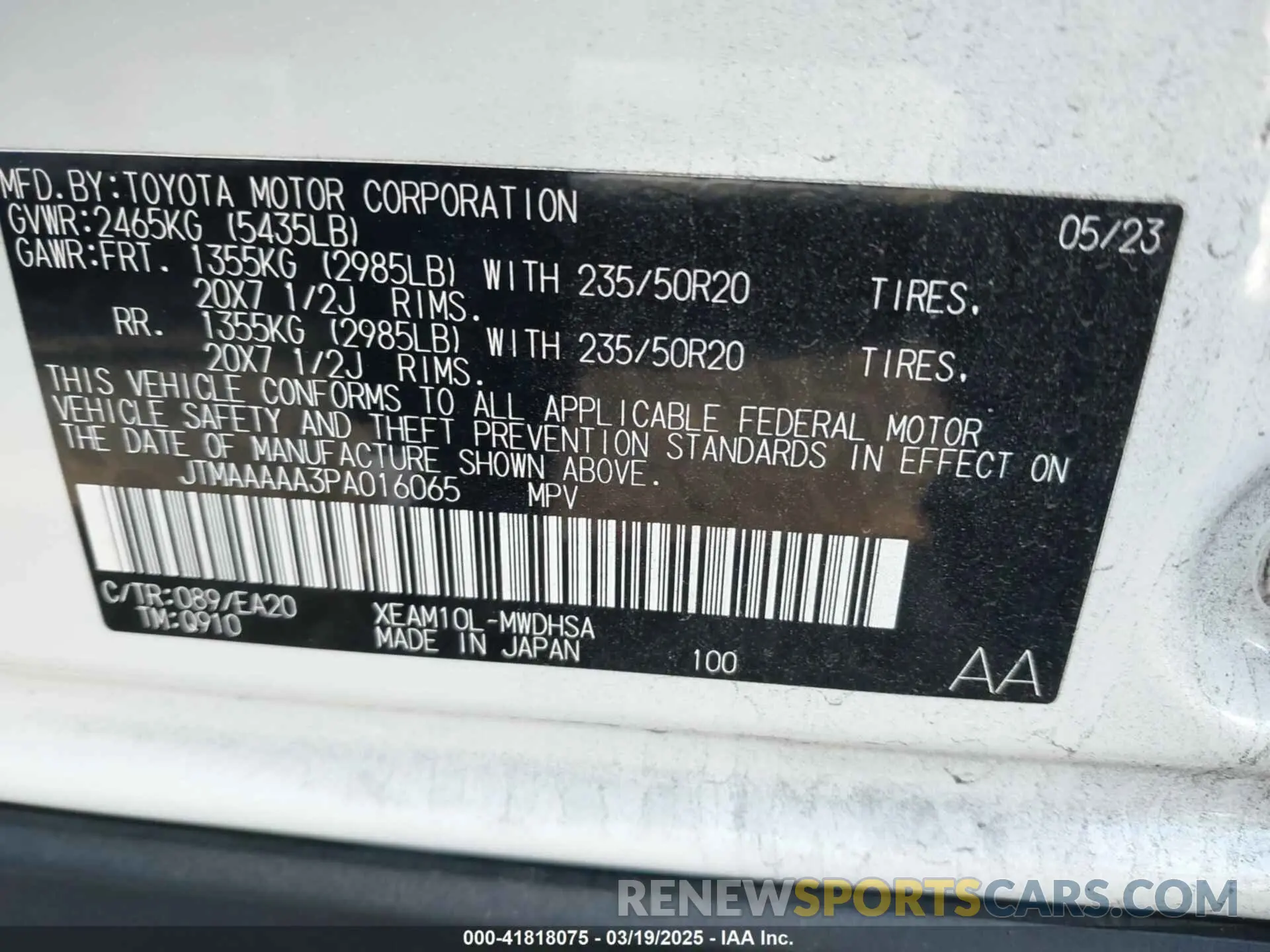 9 Photograph of a damaged car JTMAAAAA3PA016065 TOYOTA BZ4X 2023