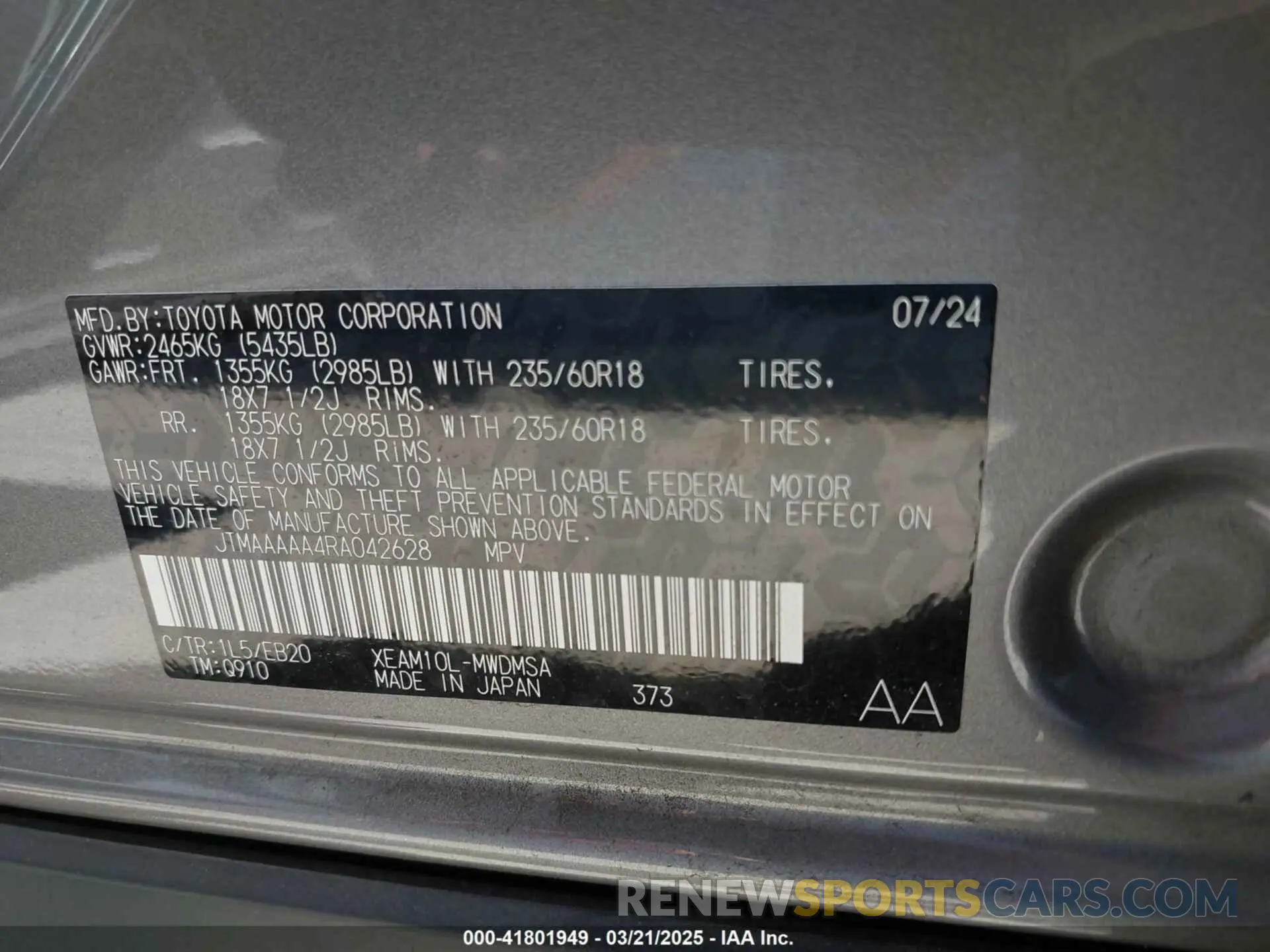 9 Photograph of a damaged car JTMAAAAA4RA042628 TOYOTA BZ4X 2024