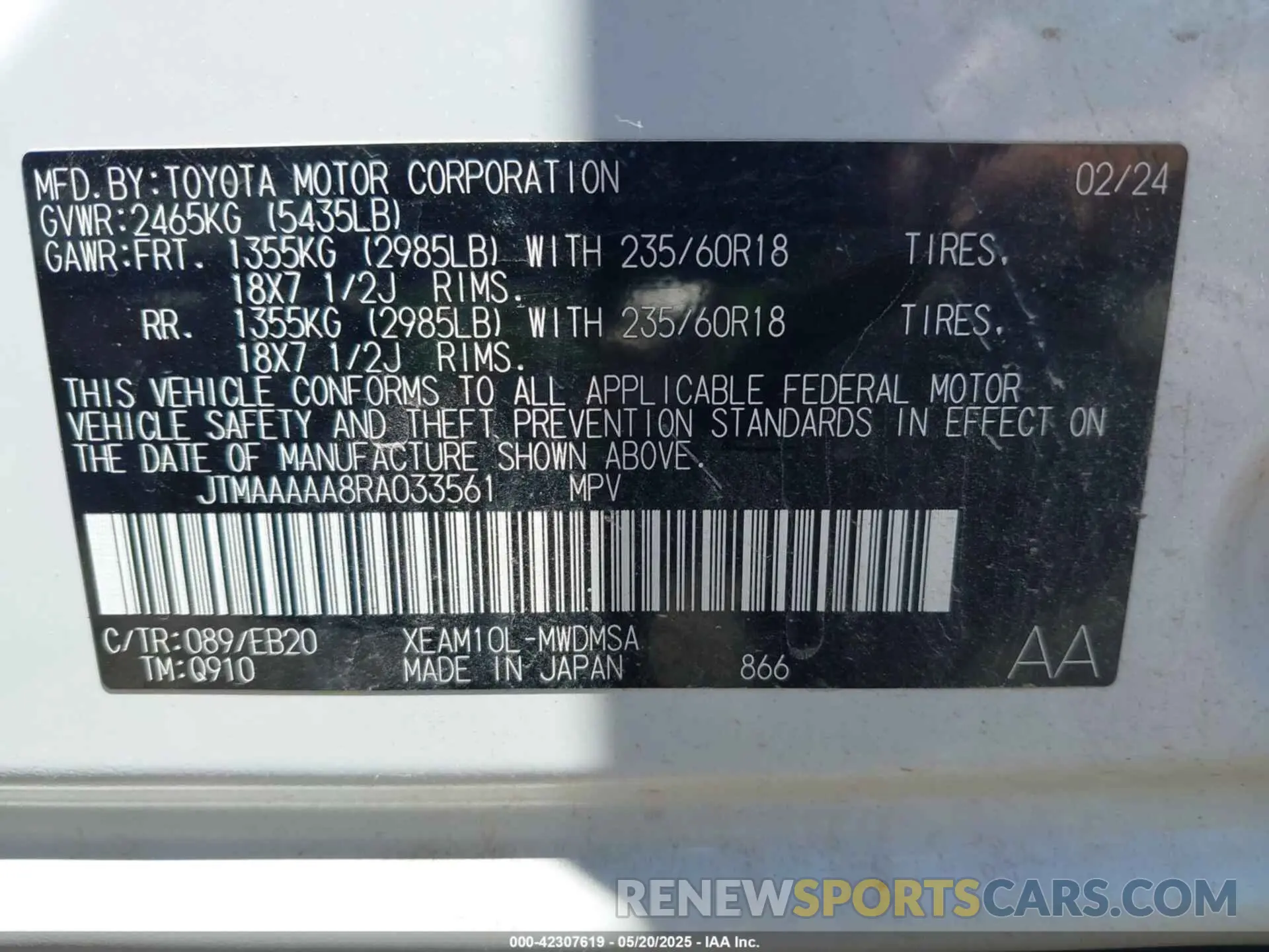 9 Photograph of a damaged car JTMAAAAA8RA033561 TOYOTA BZ4X 2024