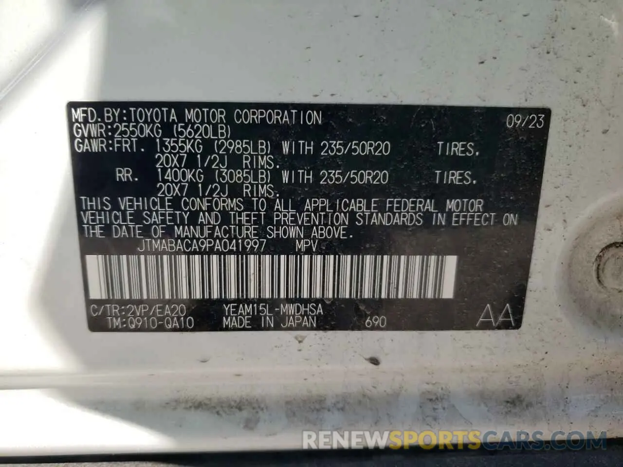 13 Photograph of a damaged car JTMABACA9PA041997 TOYOTA BZ4X XLE 2023