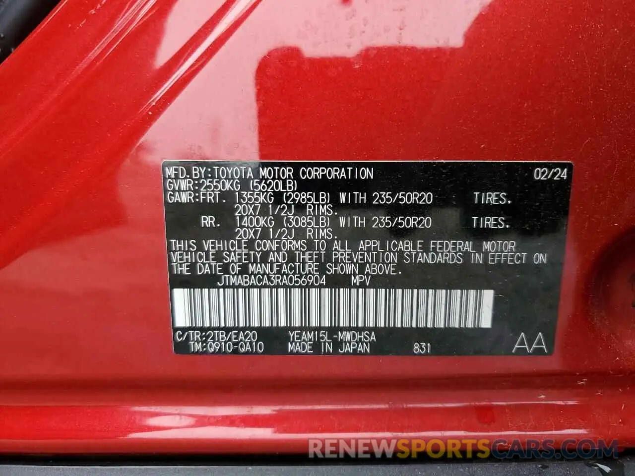 13 Photograph of a damaged car JTMABACA3RA056904 TOYOTA BZ4X XLE 2024