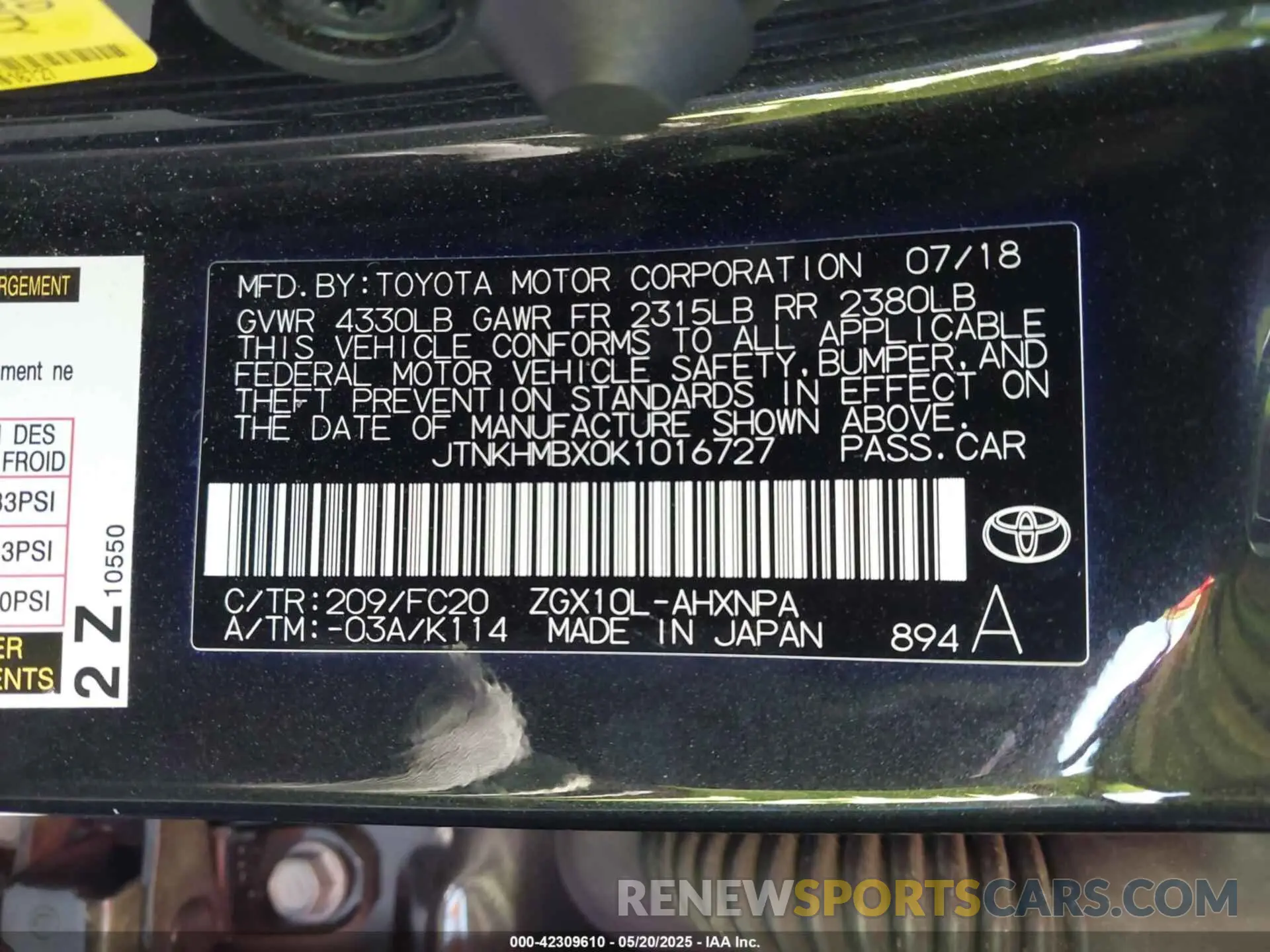 9 Photograph of a damaged car JTNKHMBX0K1016727 TOYOTA C-HR 2019
