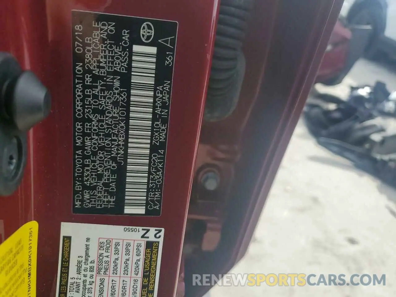 13 Photograph of a damaged car JTNKHMBX0K1017361 TOYOTA C-HR 2019