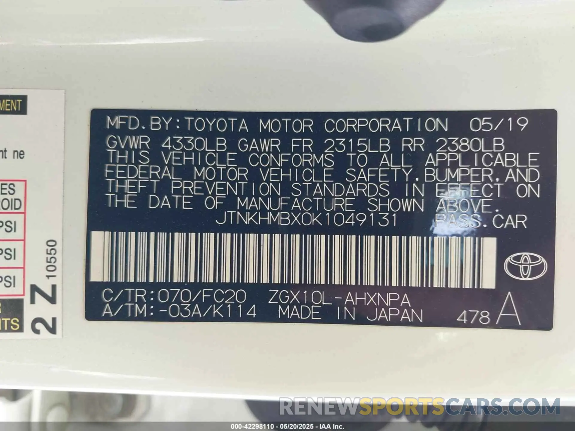 9 Photograph of a damaged car JTNKHMBX0K1049131 TOYOTA C-HR 2019