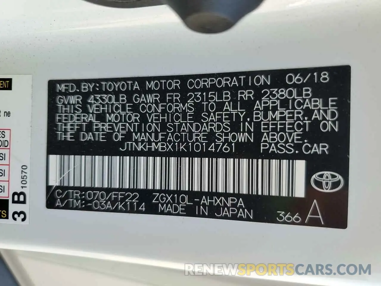 12 Photograph of a damaged car JTNKHMBX1K1014761 TOYOTA C-HR 2019