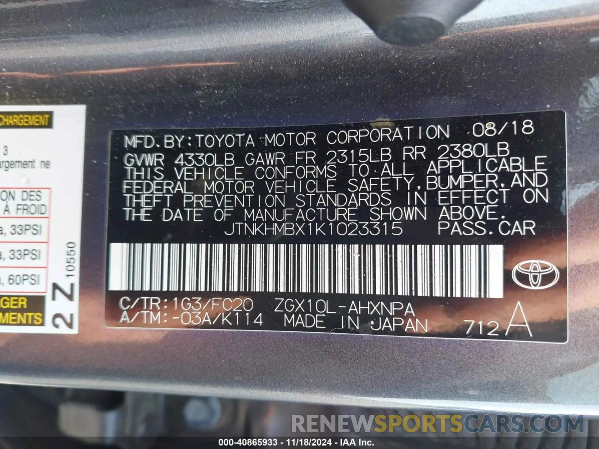 9 Photograph of a damaged car JTNKHMBX1K1023315 TOYOTA C-HR 2019