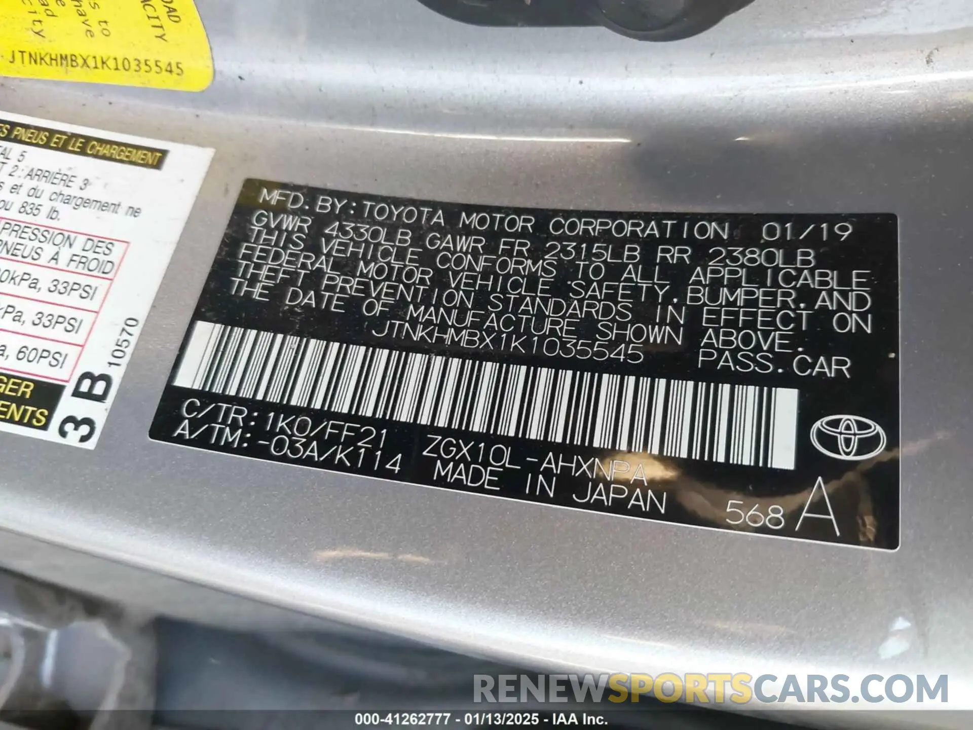 9 Photograph of a damaged car JTNKHMBX1K1035545 TOYOTA C-HR 2019