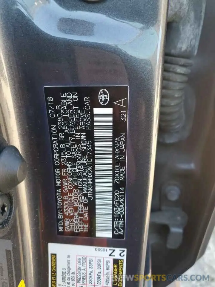 13 Photograph of a damaged car JTNKHMBX2K1017345 TOYOTA C-HR 2019