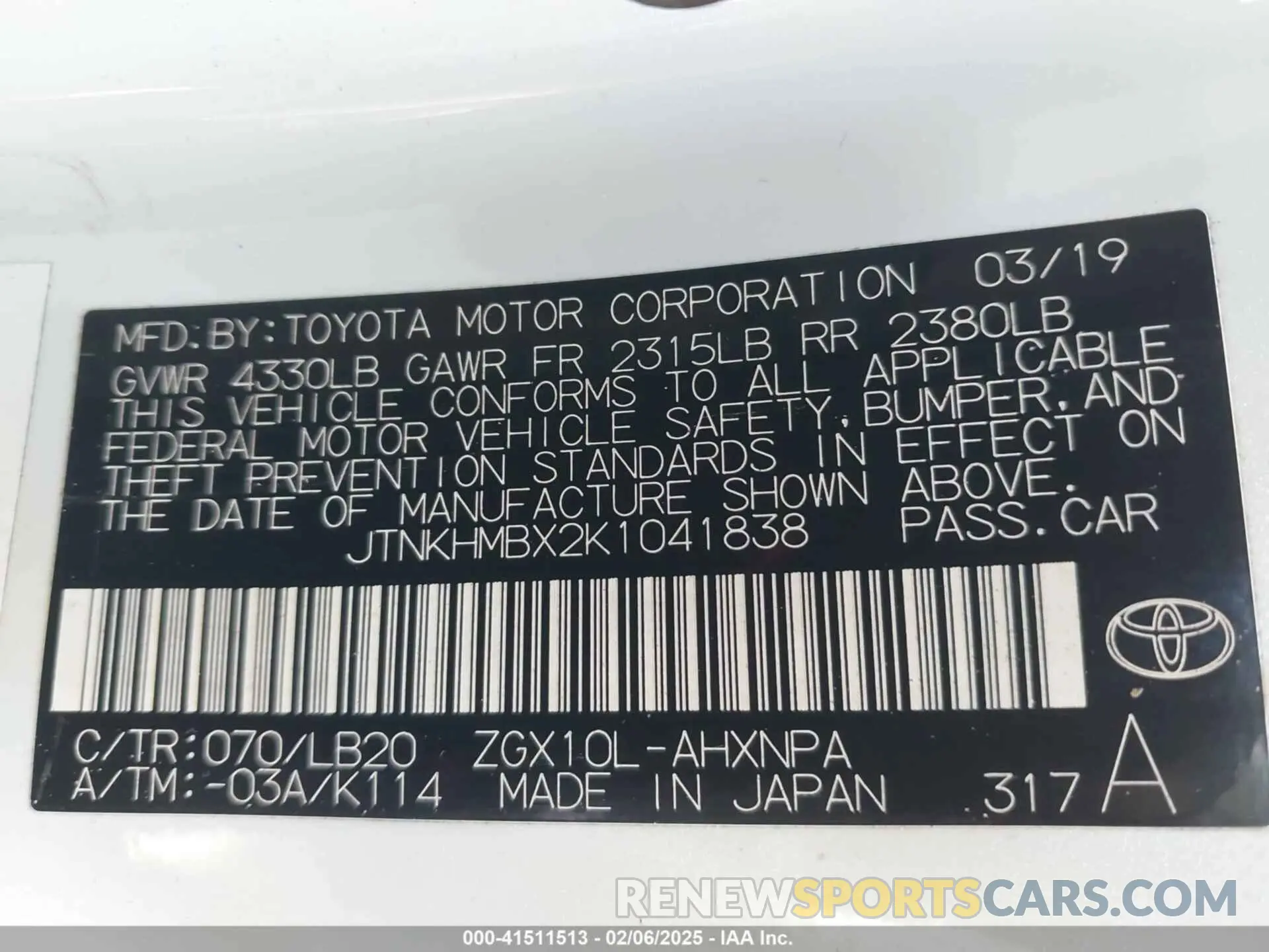 9 Photograph of a damaged car JTNKHMBX2K1041838 TOYOTA C-HR 2019