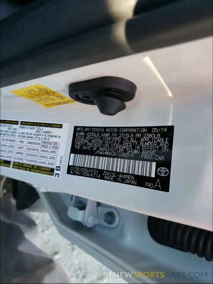 10 Photograph of a damaged car JTNKHMBX2K1048319 TOYOTA C-HR 2019