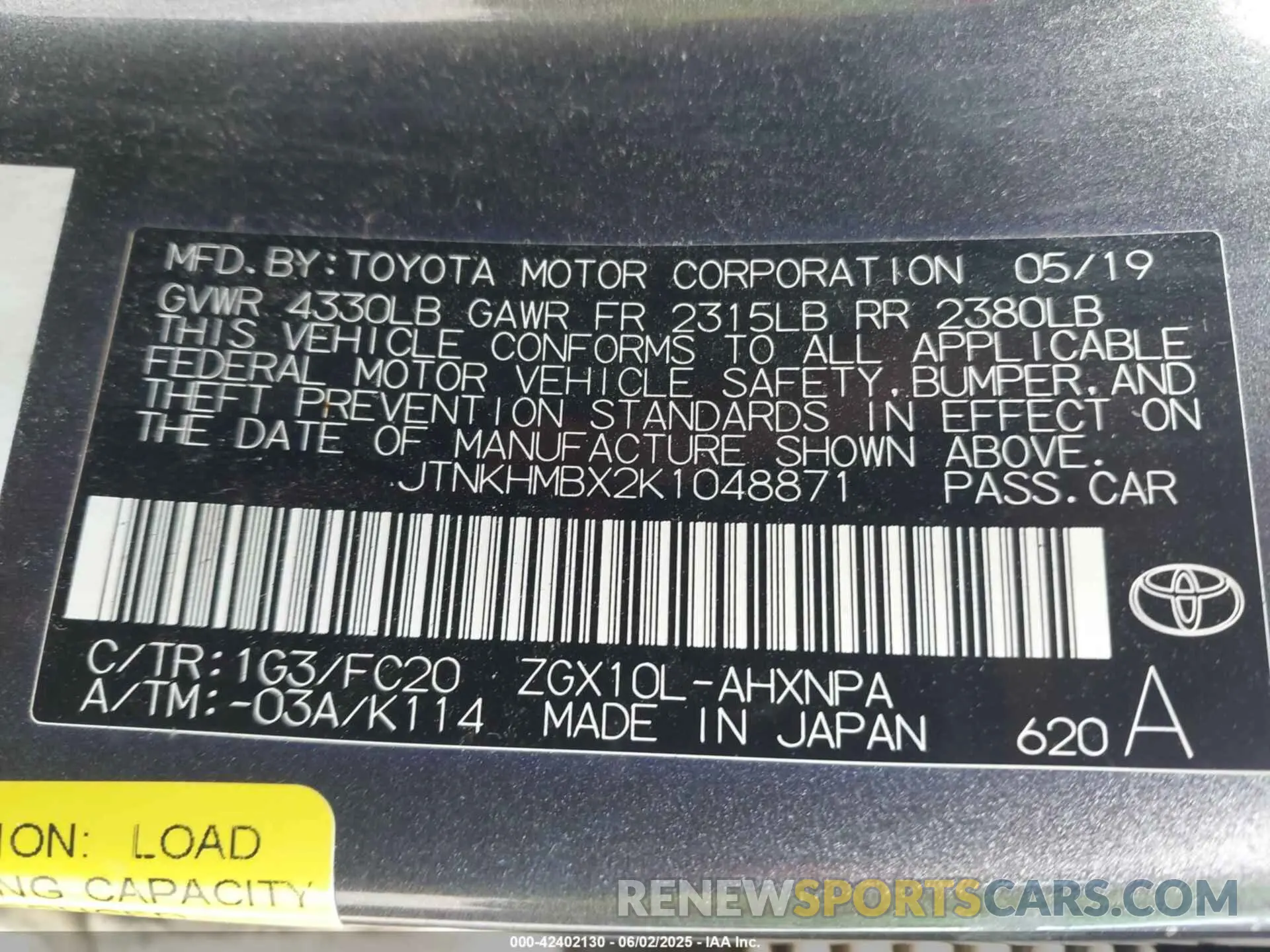 9 Photograph of a damaged car JTNKHMBX2K1048871 TOYOTA C-HR 2019