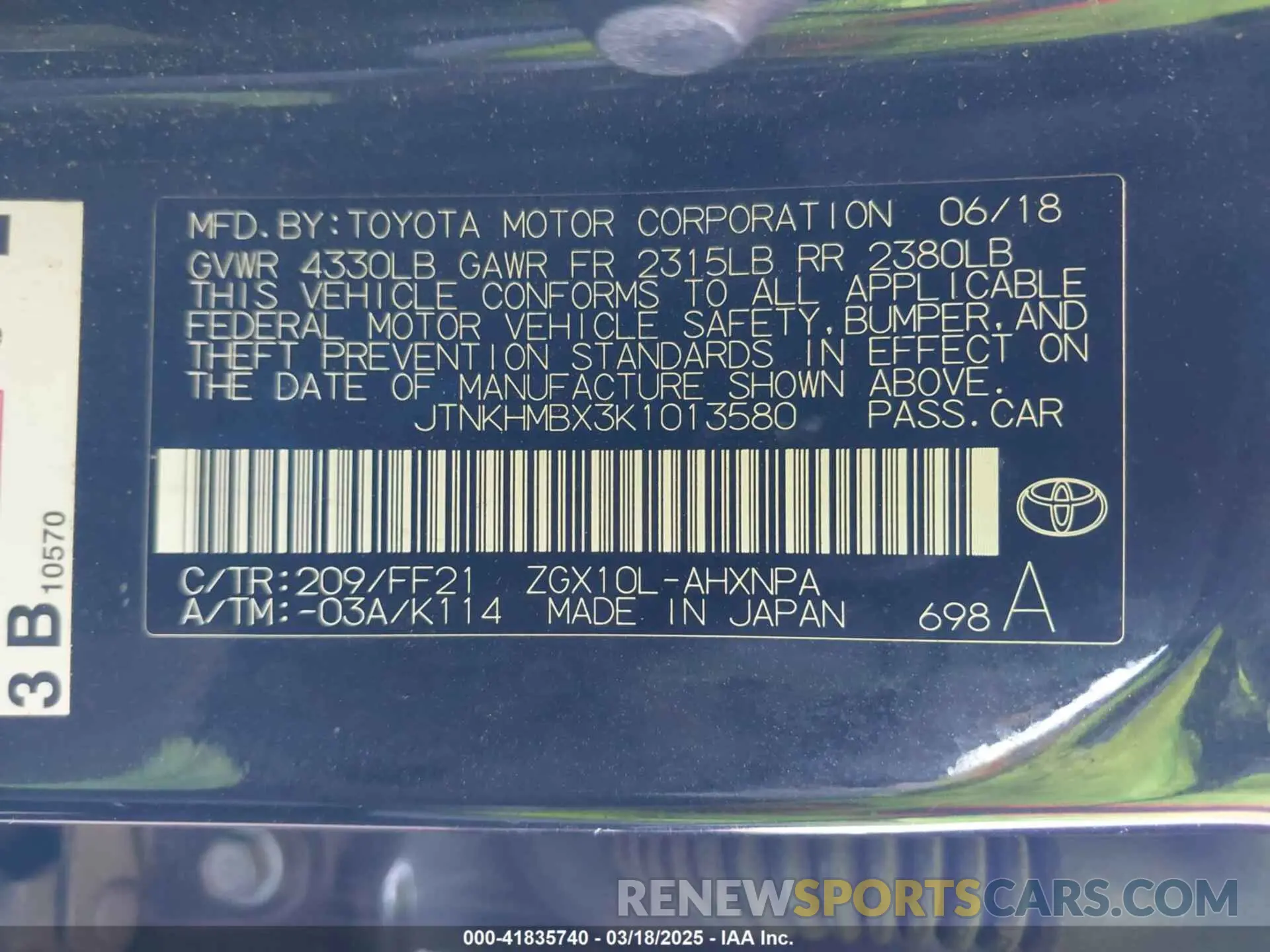 9 Photograph of a damaged car JTNKHMBX3K1013580 TOYOTA C-HR 2019