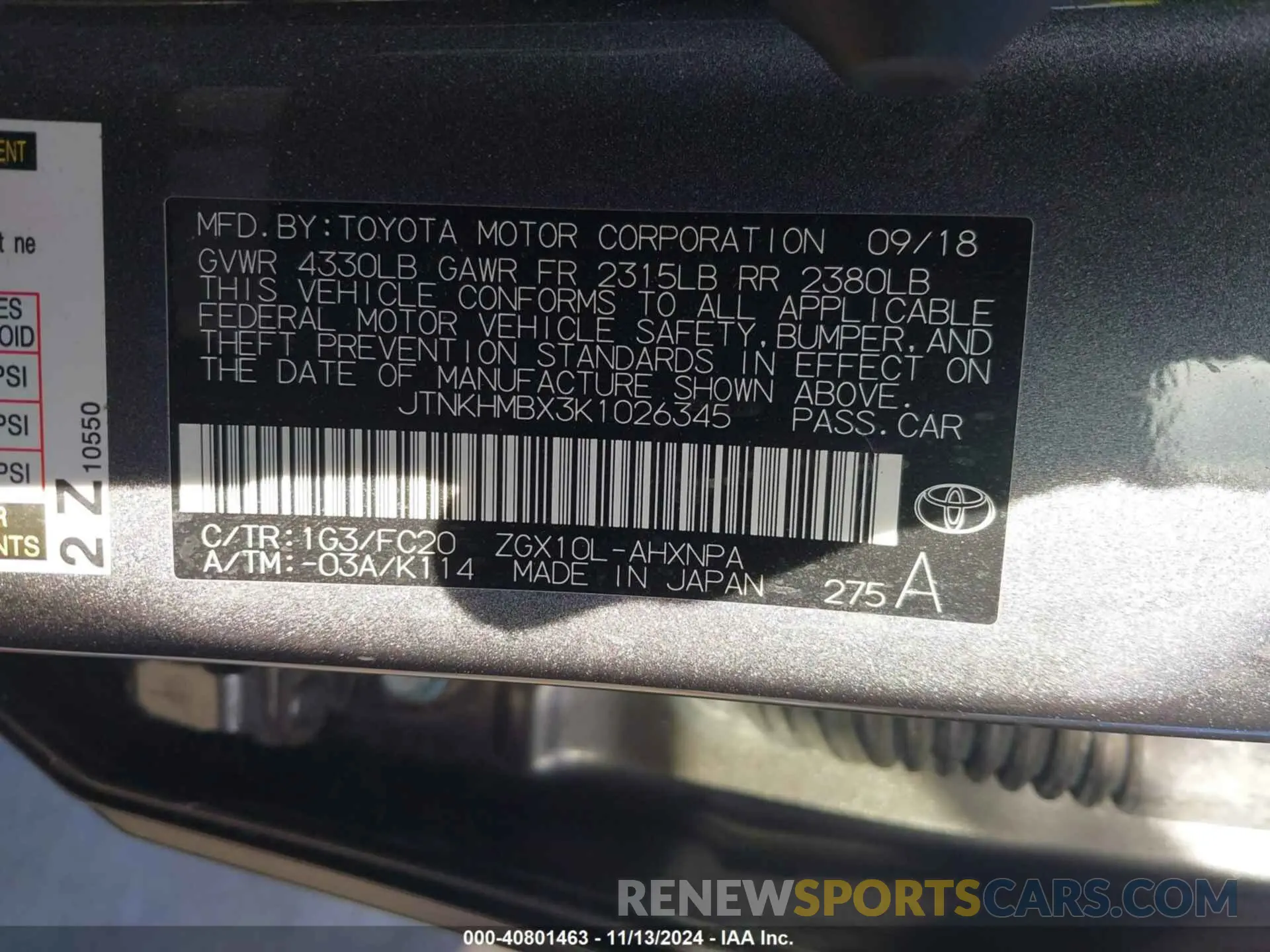 9 Photograph of a damaged car JTNKHMBX3K1026345 TOYOTA C-HR 2019