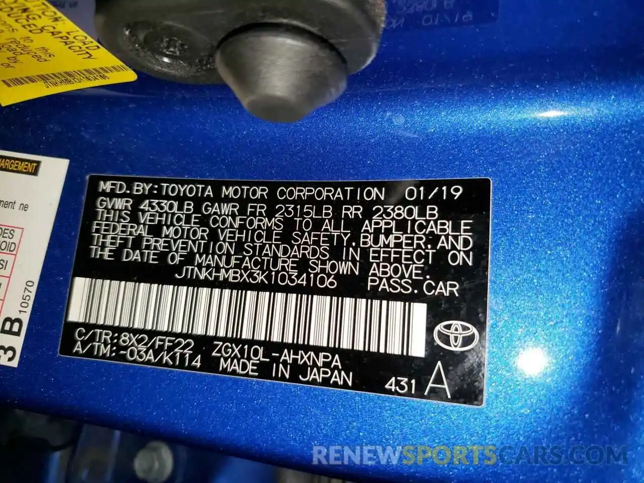 12 Photograph of a damaged car JTNKHMBX3K1034106 TOYOTA C-HR 2019