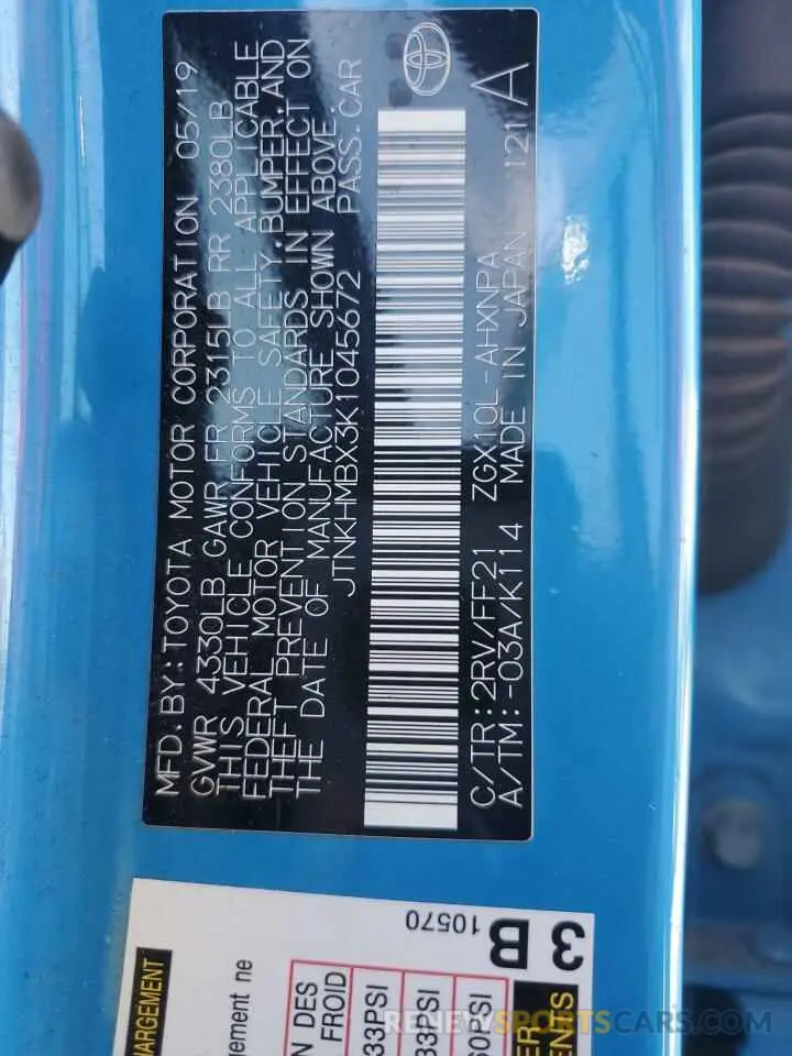 13 Photograph of a damaged car JTNKHMBX3K1045672 TOYOTA C-HR 2019