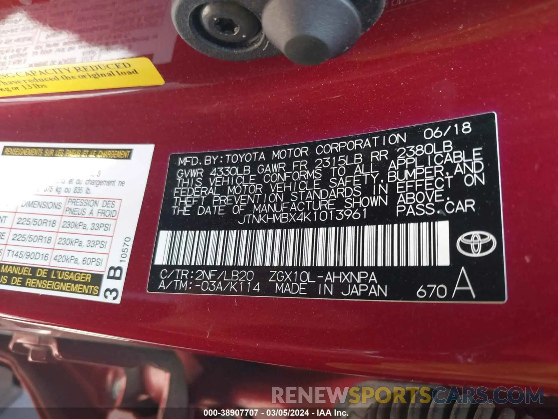 9 Photograph of a damaged car JTNKHMBX4K1013961 TOYOTA C-HR 2019