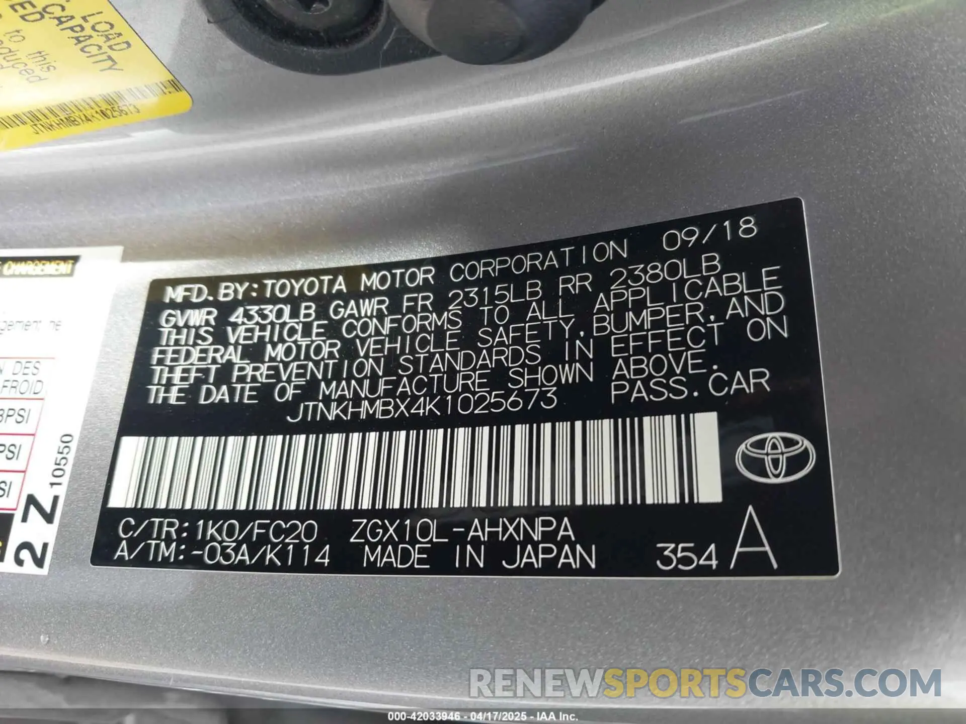 9 Photograph of a damaged car JTNKHMBX4K1025673 TOYOTA C-HR 2019