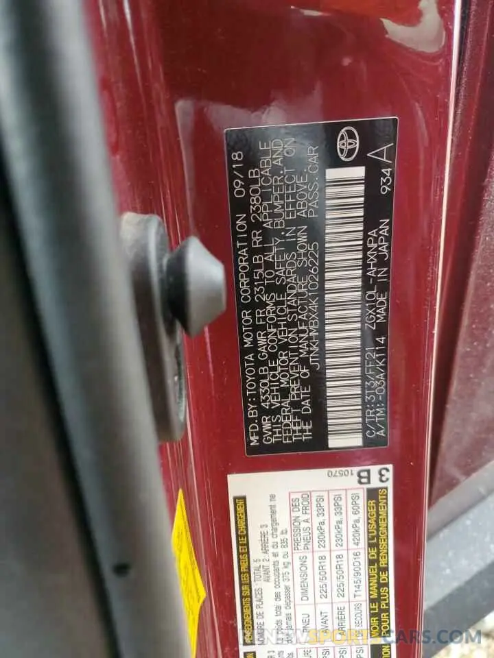 12 Photograph of a damaged car JTNKHMBX4K1026225 TOYOTA C-HR 2019
