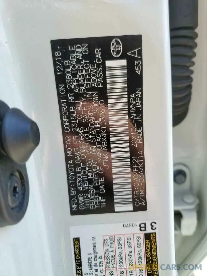 13 Photograph of a damaged car JTNKHMBX4K1032610 TOYOTA C-HR 2019