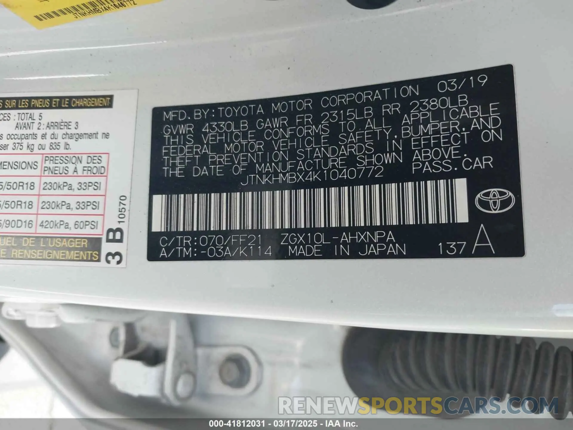 9 Photograph of a damaged car JTNKHMBX4K1040772 TOYOTA C-HR 2019