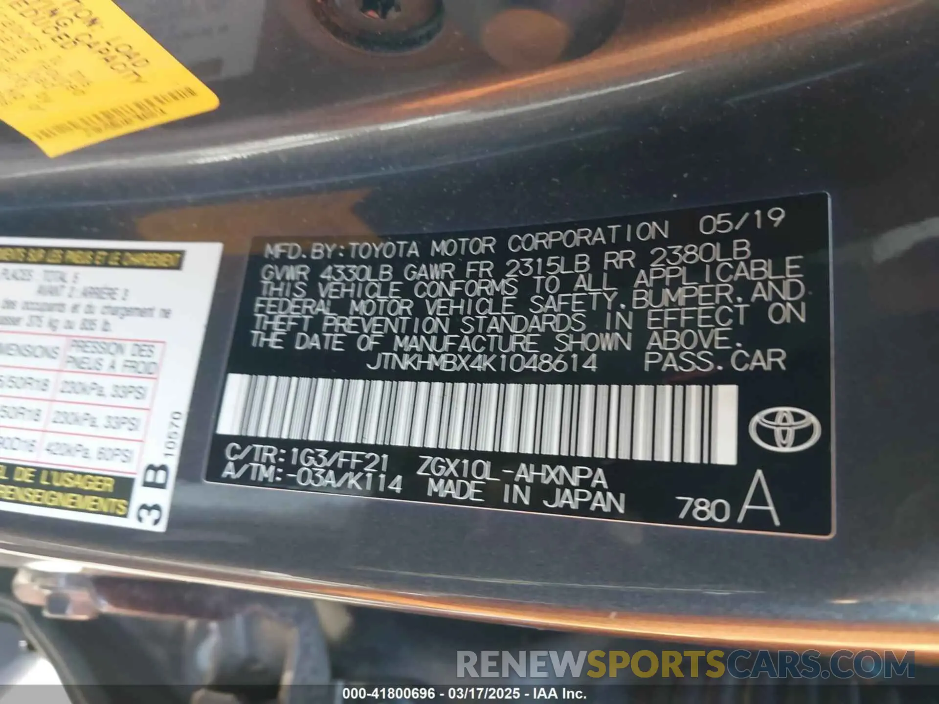 9 Photograph of a damaged car JTNKHMBX4K1048614 TOYOTA C-HR 2019