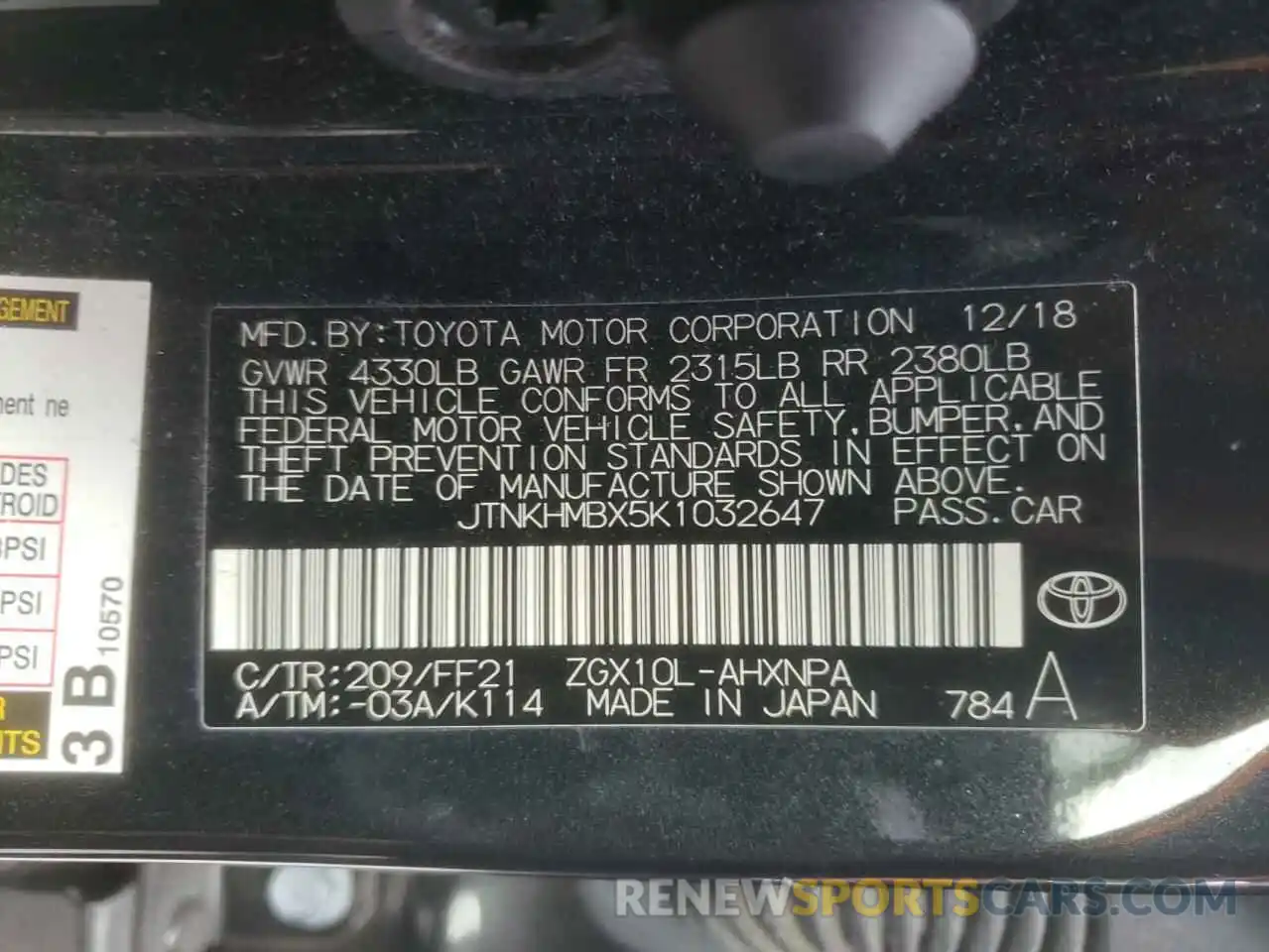 10 Photograph of a damaged car JTNKHMBX5K1032647 TOYOTA C-HR 2019