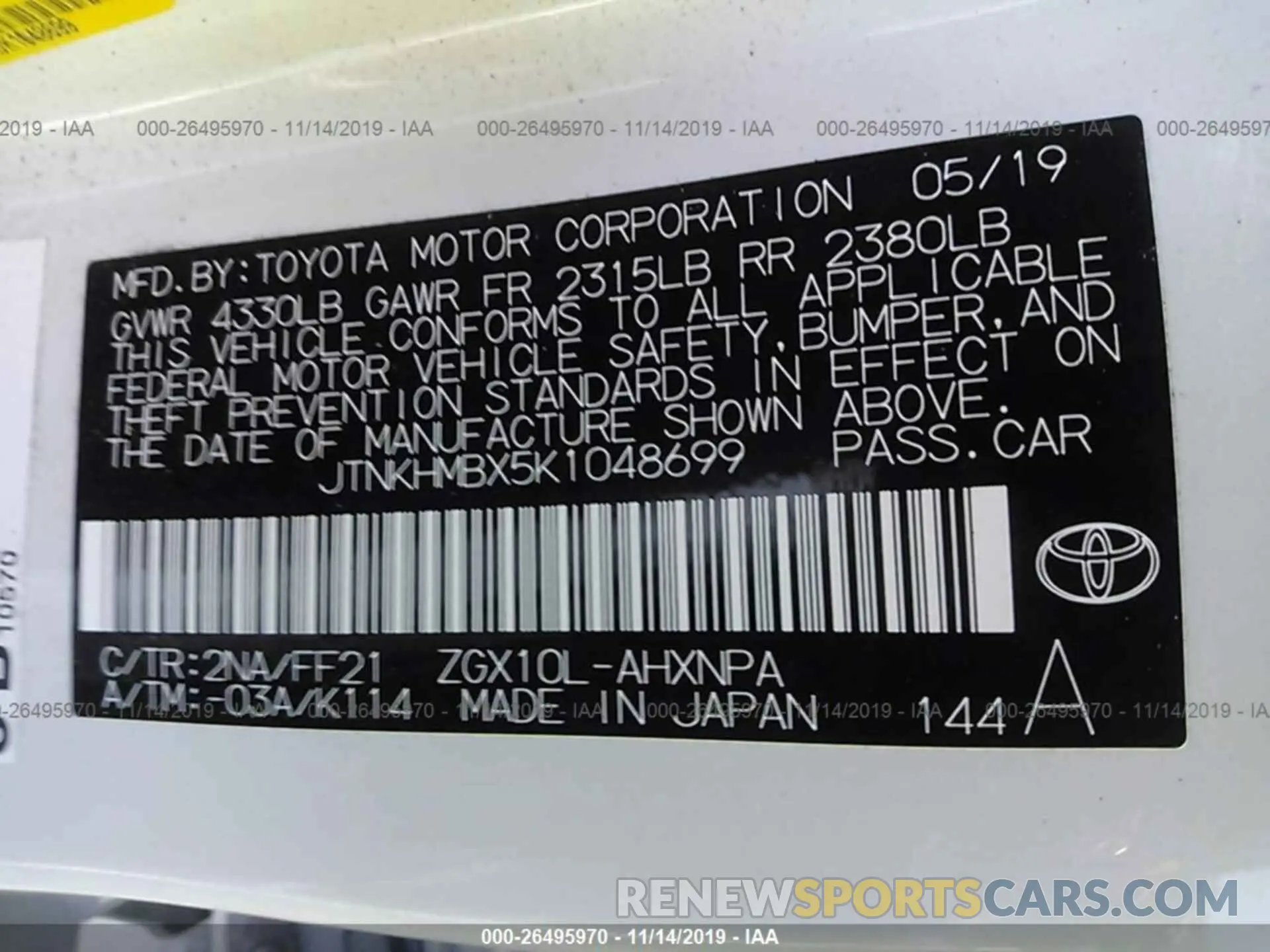9 Photograph of a damaged car JTNKHMBX5K1048699 TOYOTA C-HR 2019