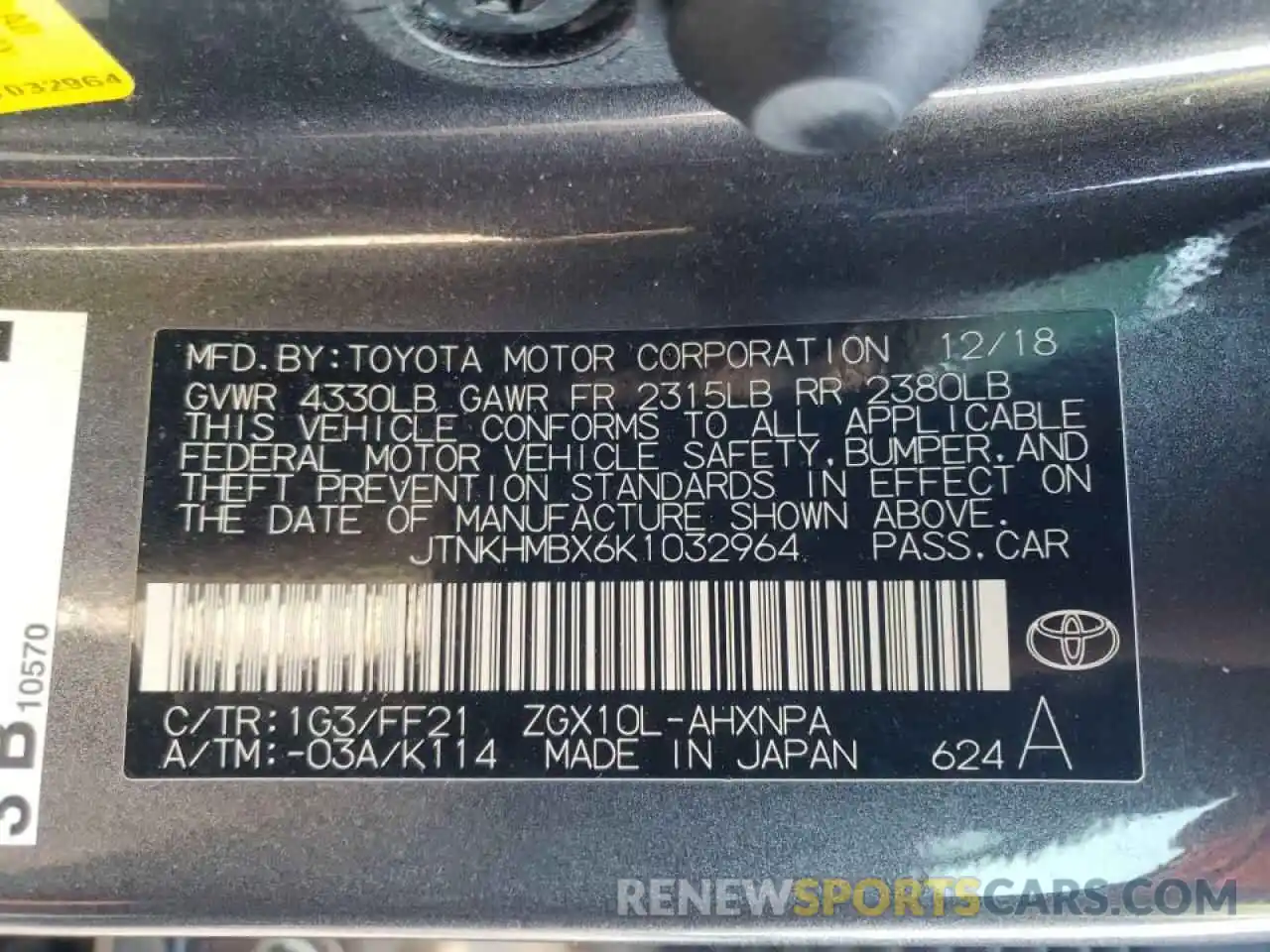 10 Photograph of a damaged car JTNKHMBX6K1032964 TOYOTA C-HR 2019