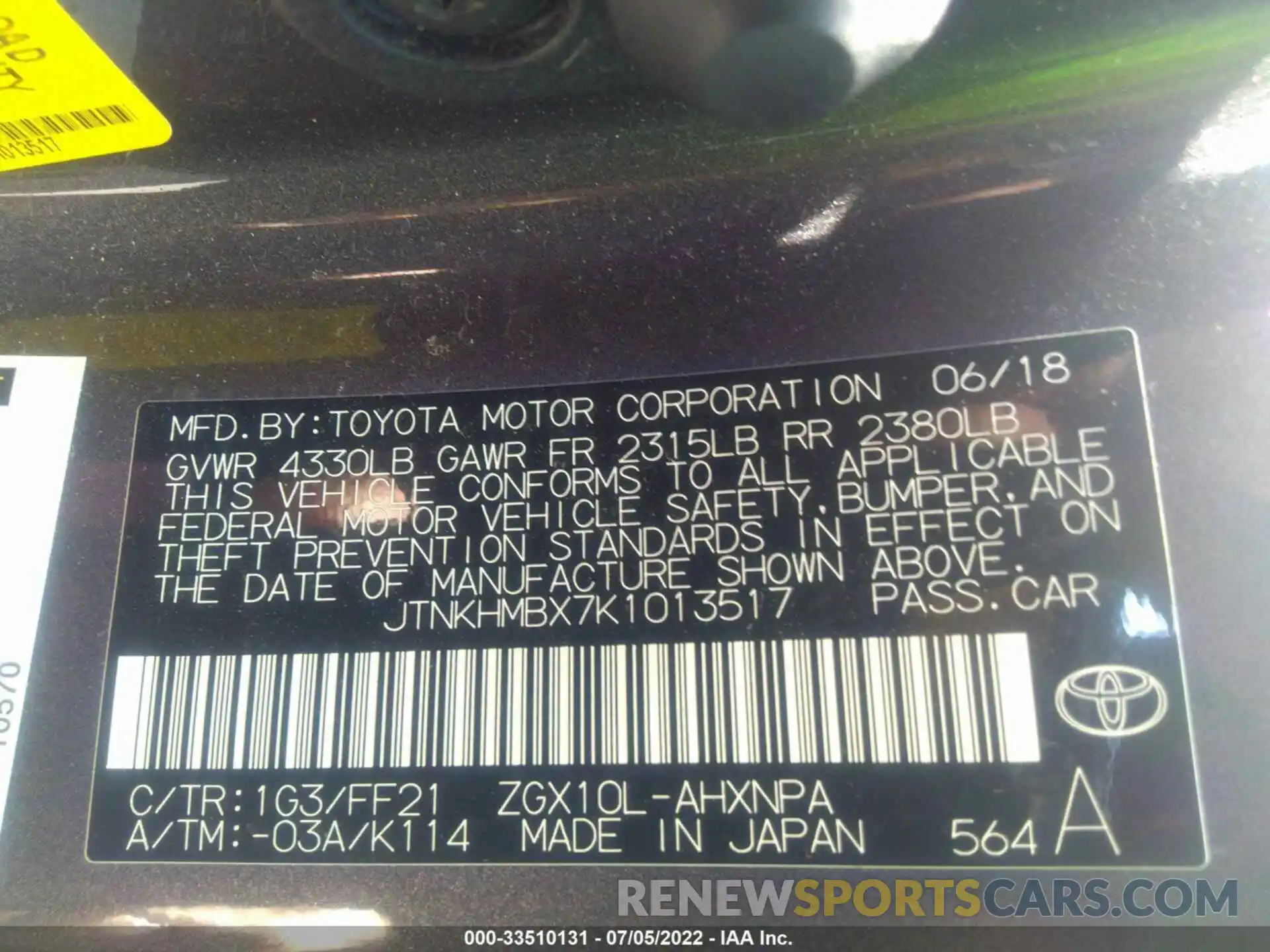 9 Photograph of a damaged car JTNKHMBX7K1013517 TOYOTA C-HR 2019