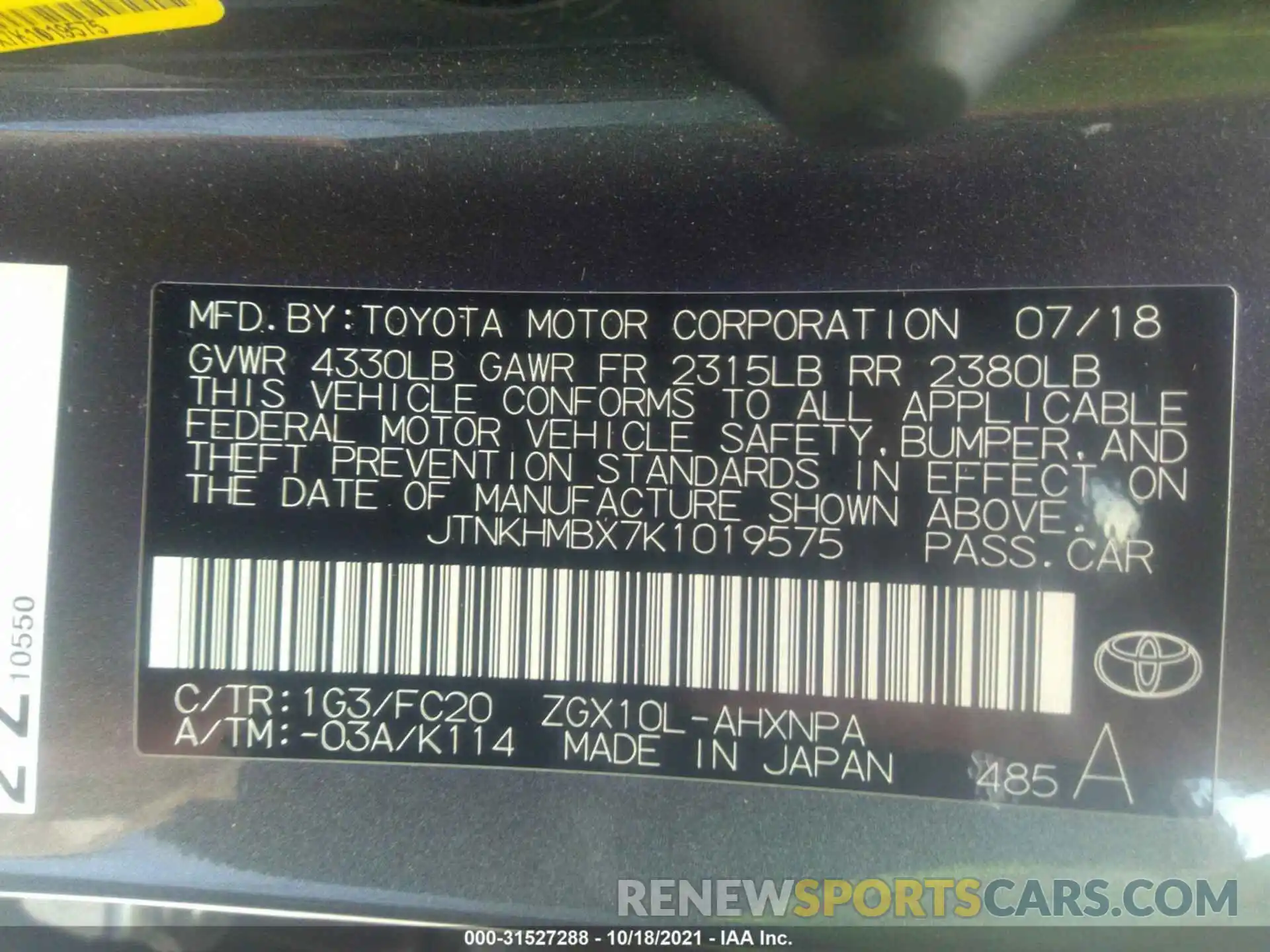 9 Photograph of a damaged car JTNKHMBX7K1019575 TOYOTA C-HR 2019