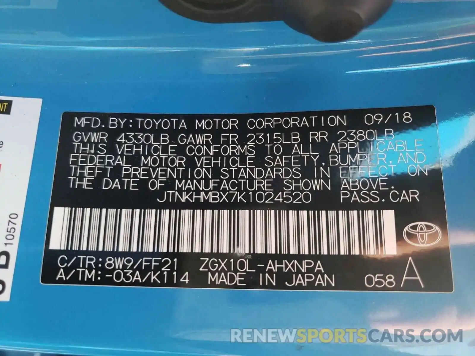 10 Photograph of a damaged car JTNKHMBX7K1024520 TOYOTA C-HR 2019