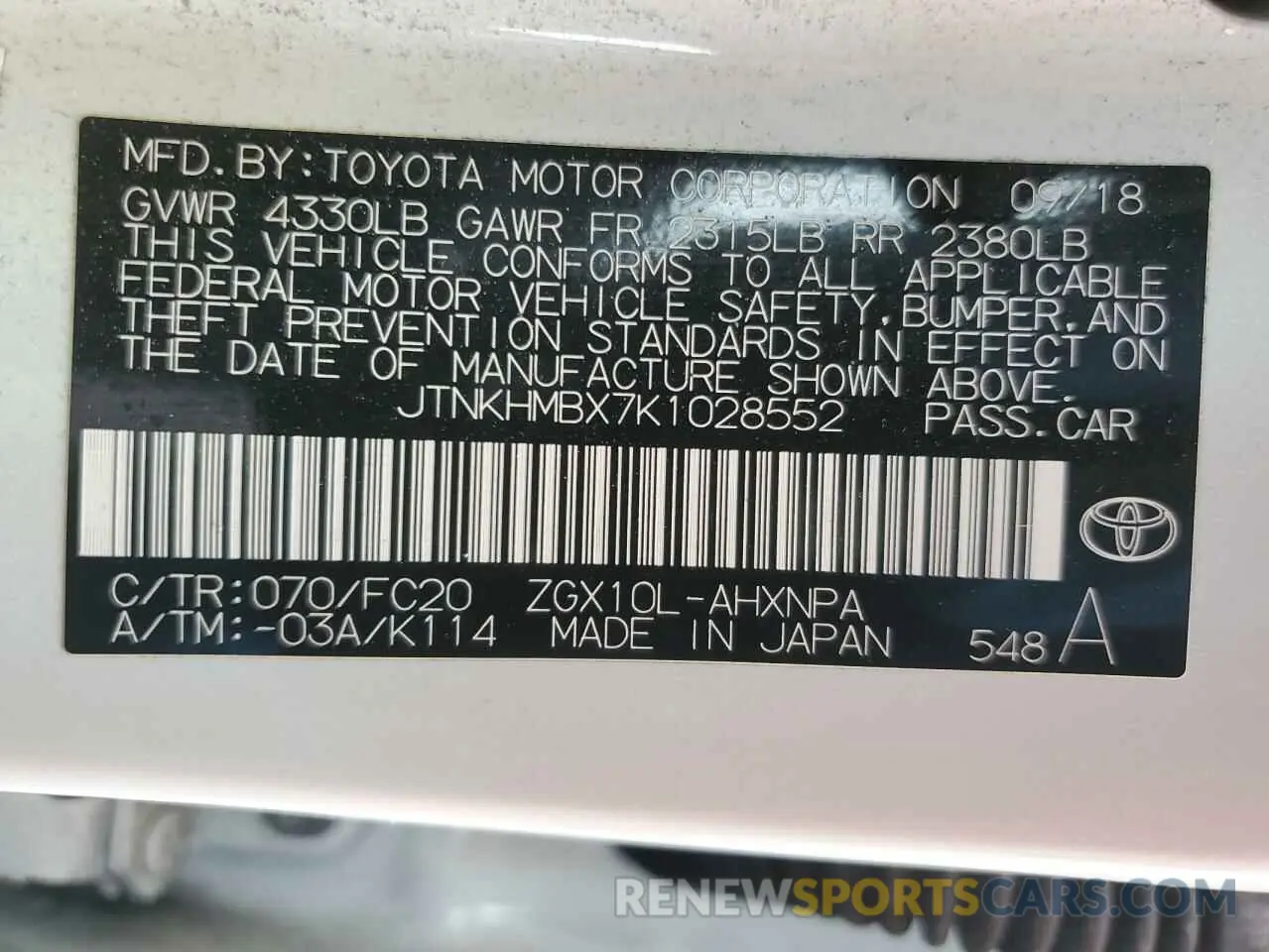 13 Photograph of a damaged car JTNKHMBX7K1028552 TOYOTA C-HR 2019