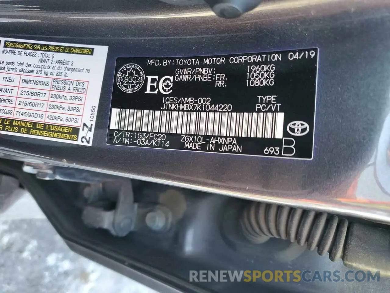 13 Photograph of a damaged car JTNKHMBX7K1044220 TOYOTA C-HR 2019