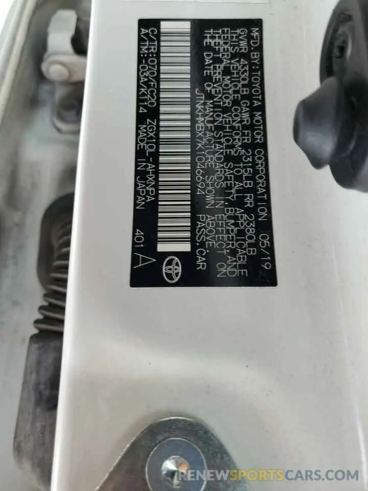 12 Photograph of a damaged car JTNKHMBX7K1046694 TOYOTA C-HR 2019