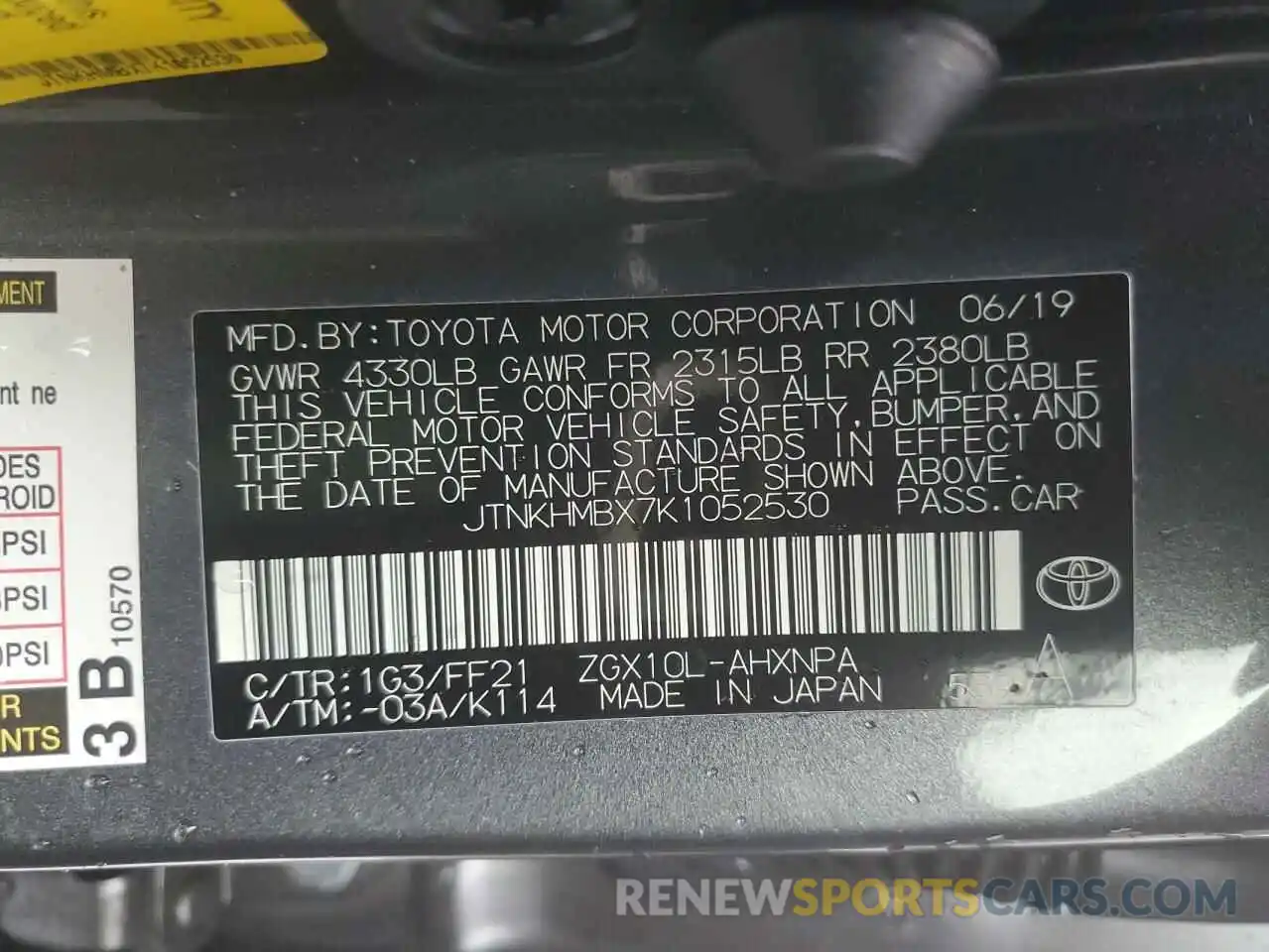 12 Photograph of a damaged car JTNKHMBX7K1052530 TOYOTA C-HR 2019