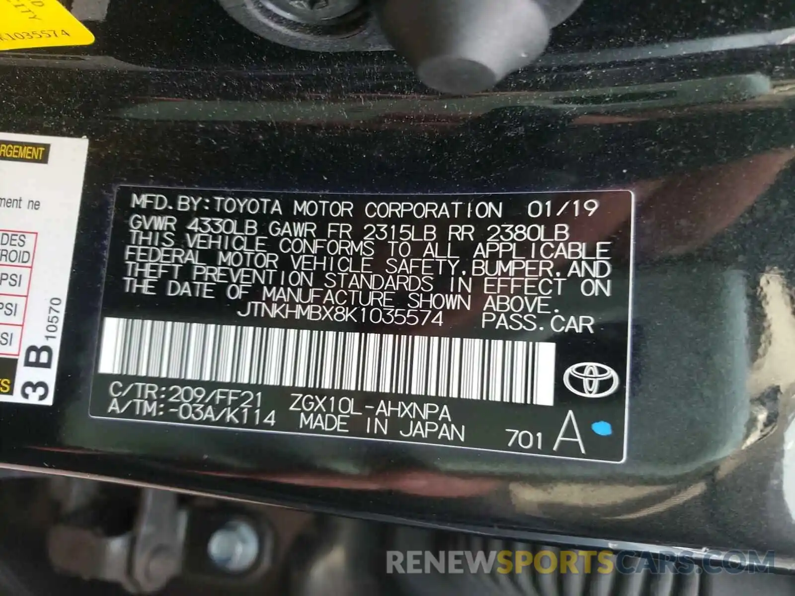 10 Photograph of a damaged car JTNKHMBX8K1035574 TOYOTA C-HR 2019