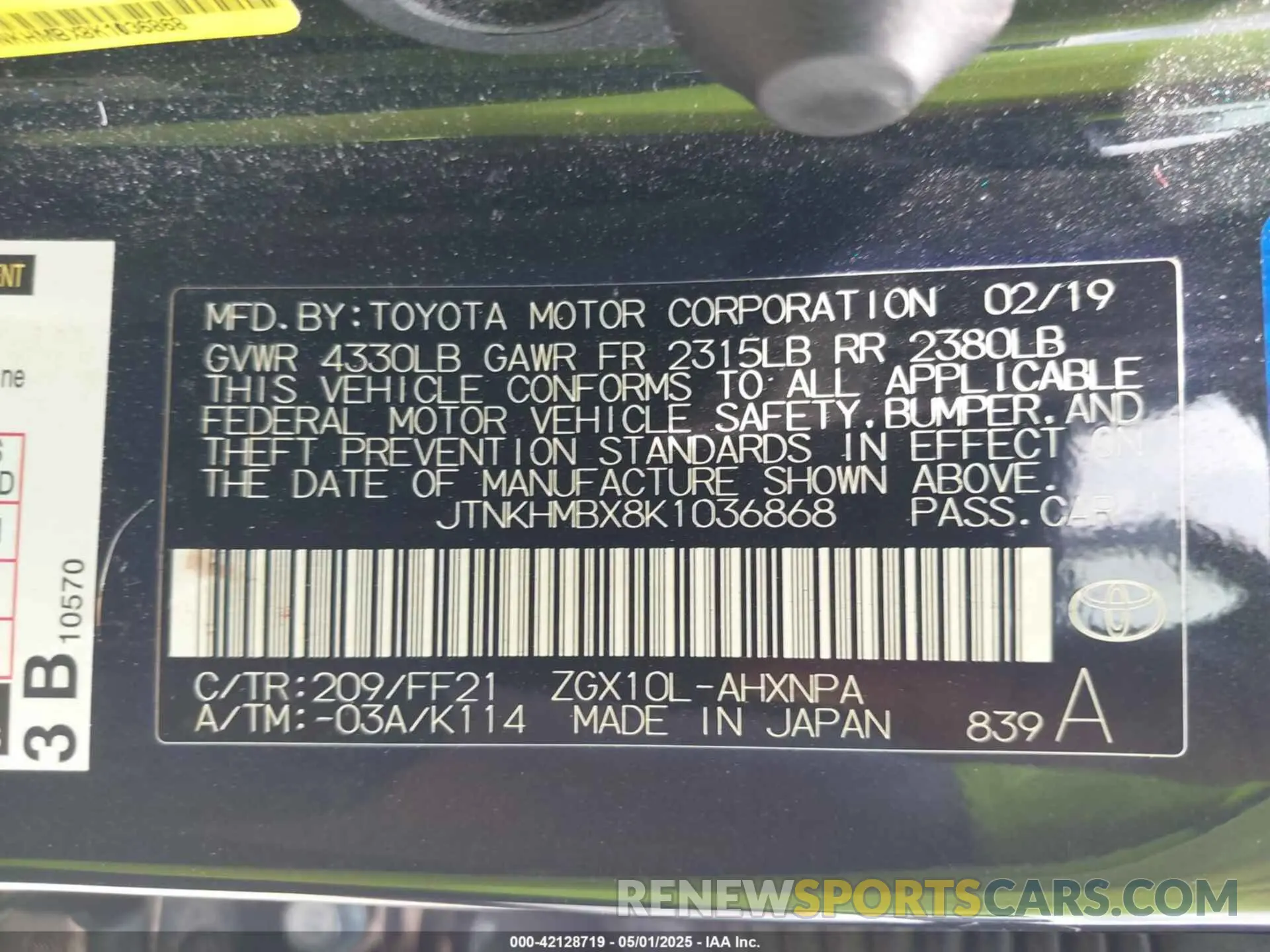 9 Photograph of a damaged car JTNKHMBX8K1036868 TOYOTA C-HR 2019