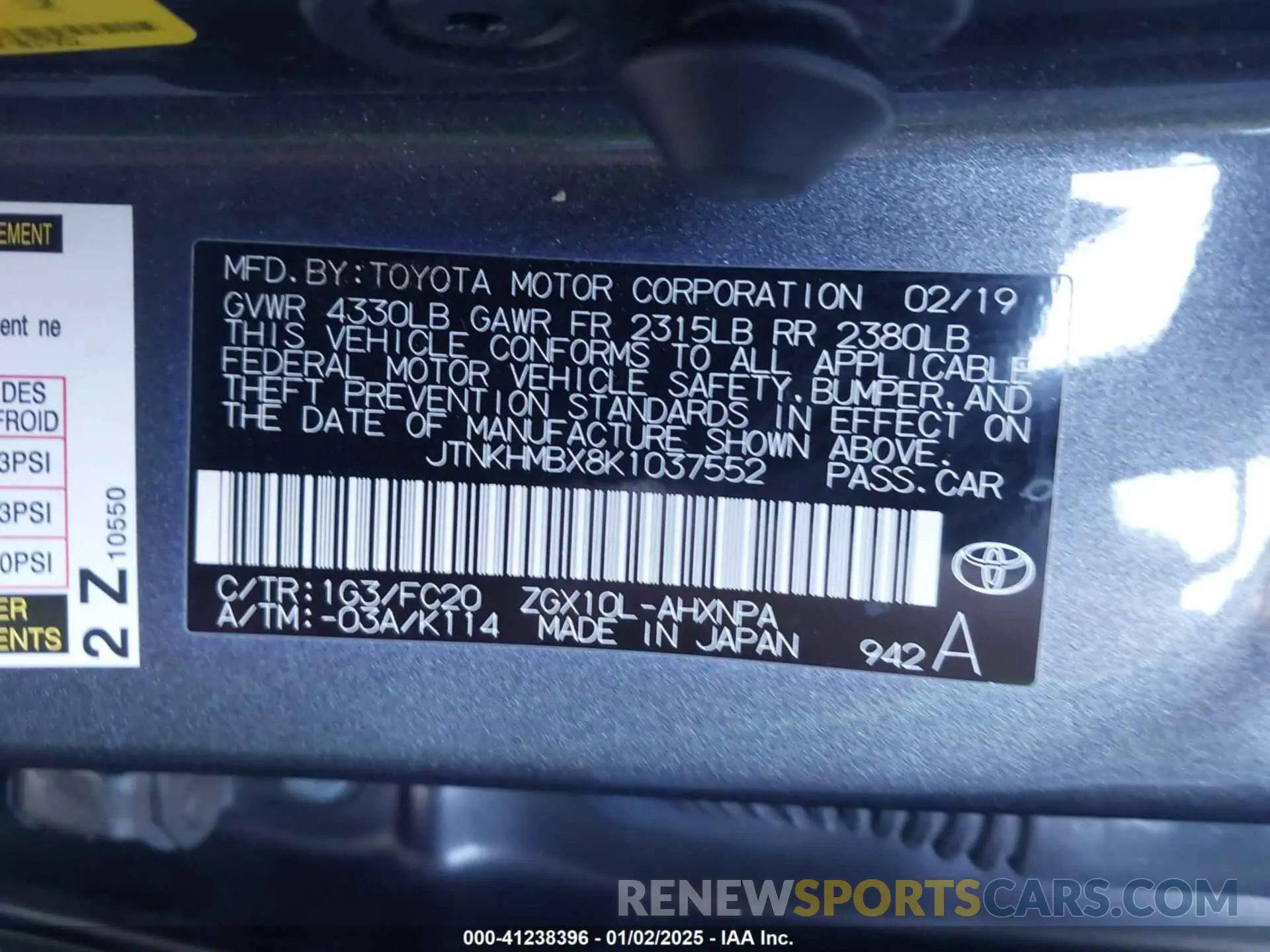 9 Photograph of a damaged car JTNKHMBX8K1037552 TOYOTA C-HR 2019