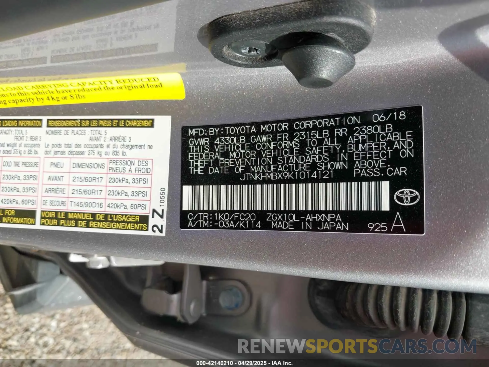 9 Photograph of a damaged car JTNKHMBX9K1014121 TOYOTA C-HR 2019